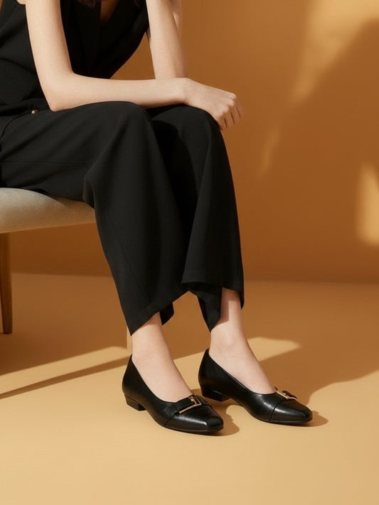 Womens Black Casual Solid Square Toe Block heels Pumps