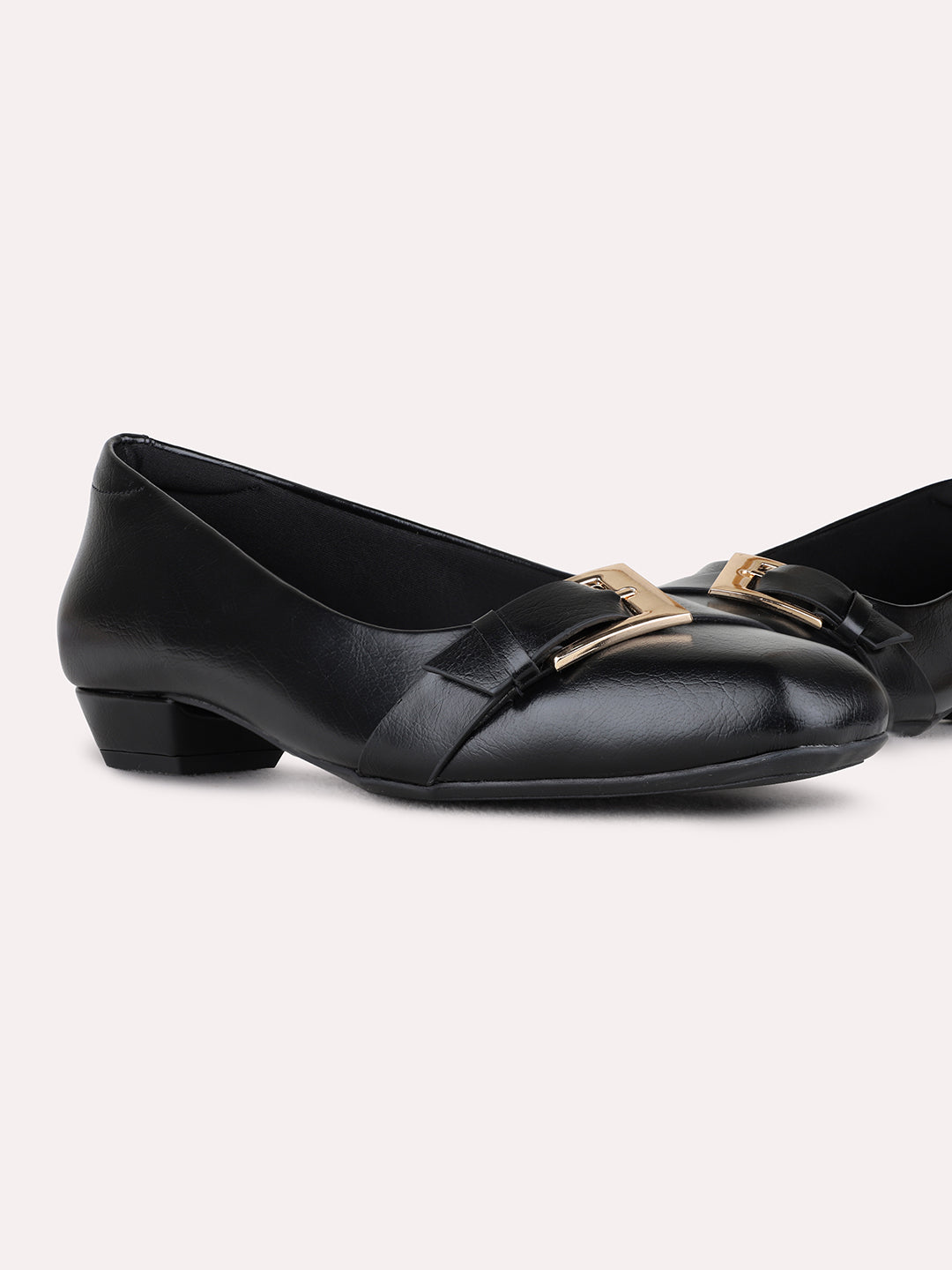 Womens Black Casual Solid Square Toe Block heels Pumps