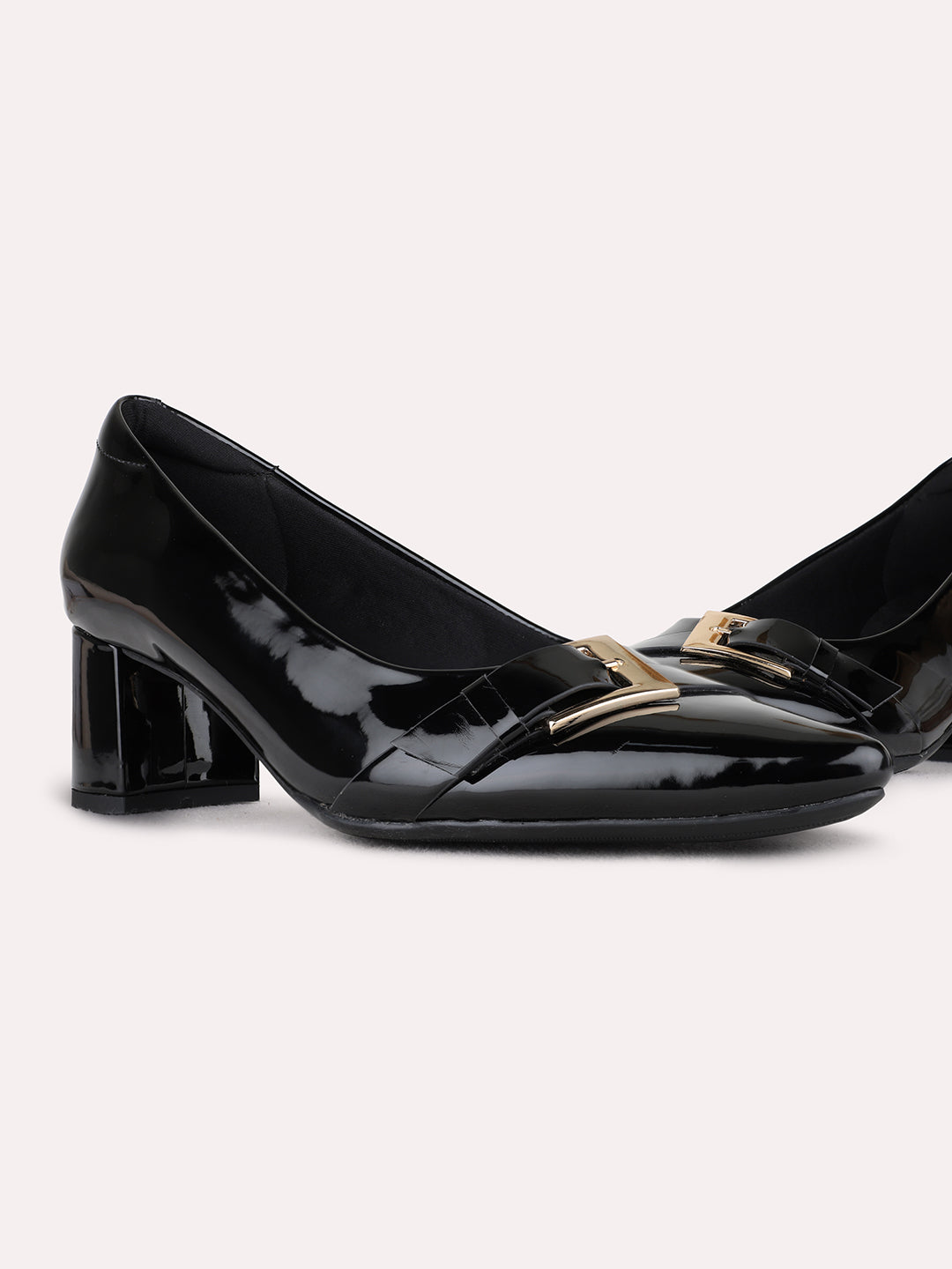 Womens Black Party Wear Solid Pointed Toe Block heels Pumps