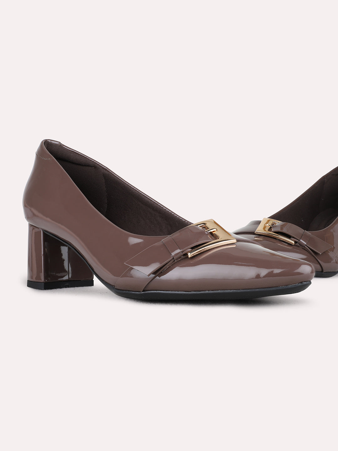 Womens Grey Party Wear Solid Pointed Toe Block heels Pumps