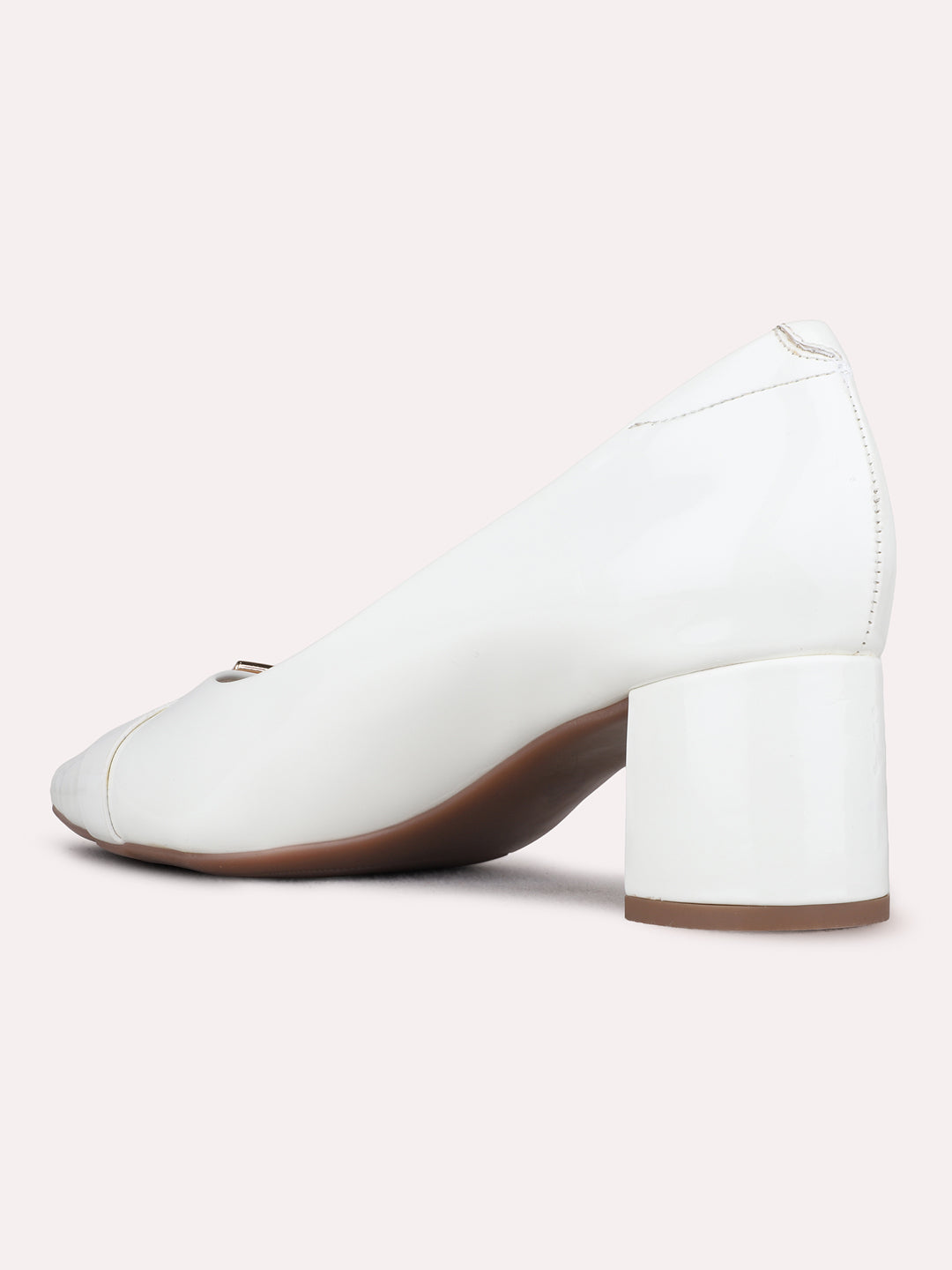 Womens White Party Wear Solid Pointed Toe Block heels Pumps