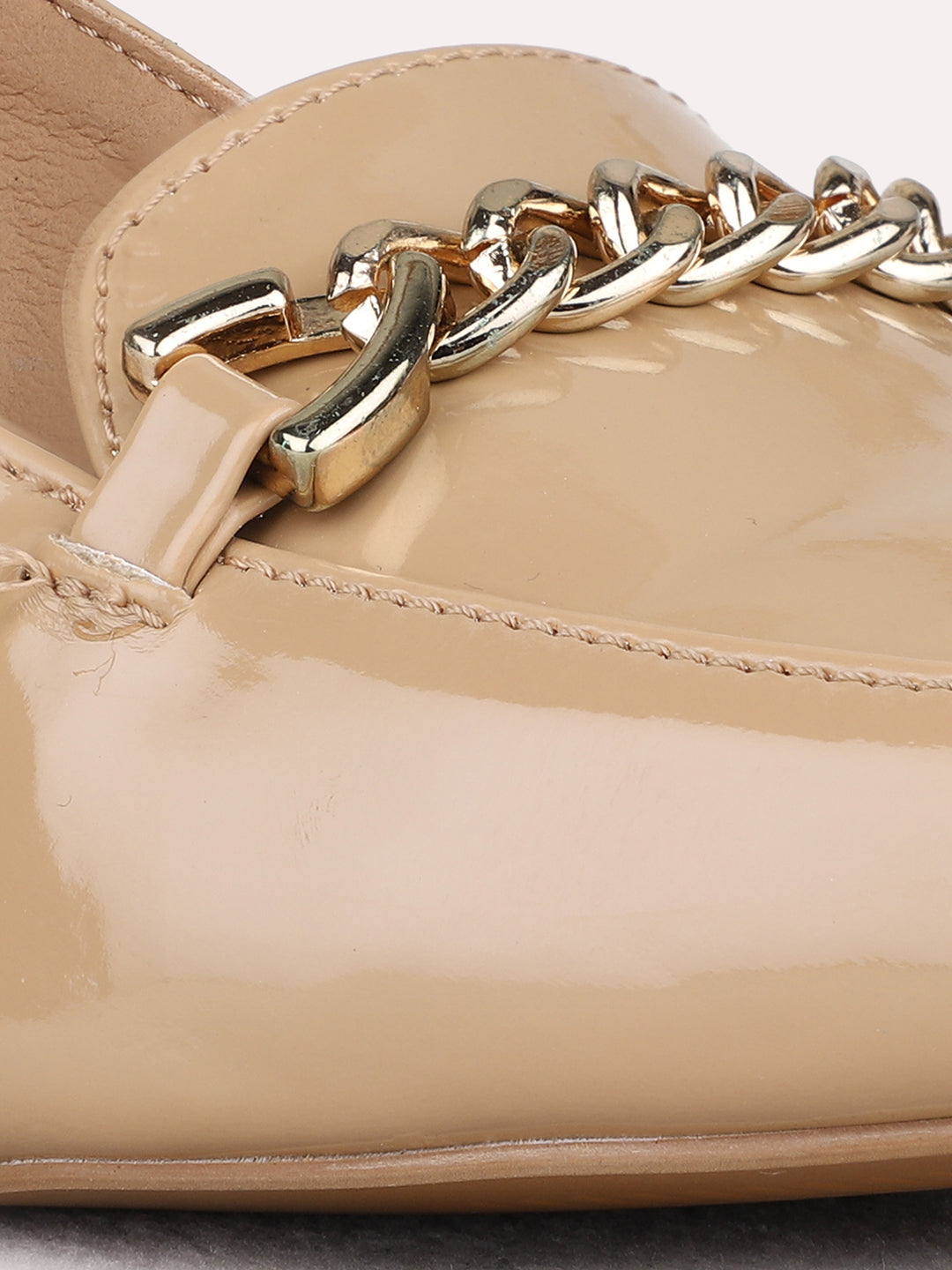 Womens Beige Party Wear Solid Narrow Toe Block Heel Mules