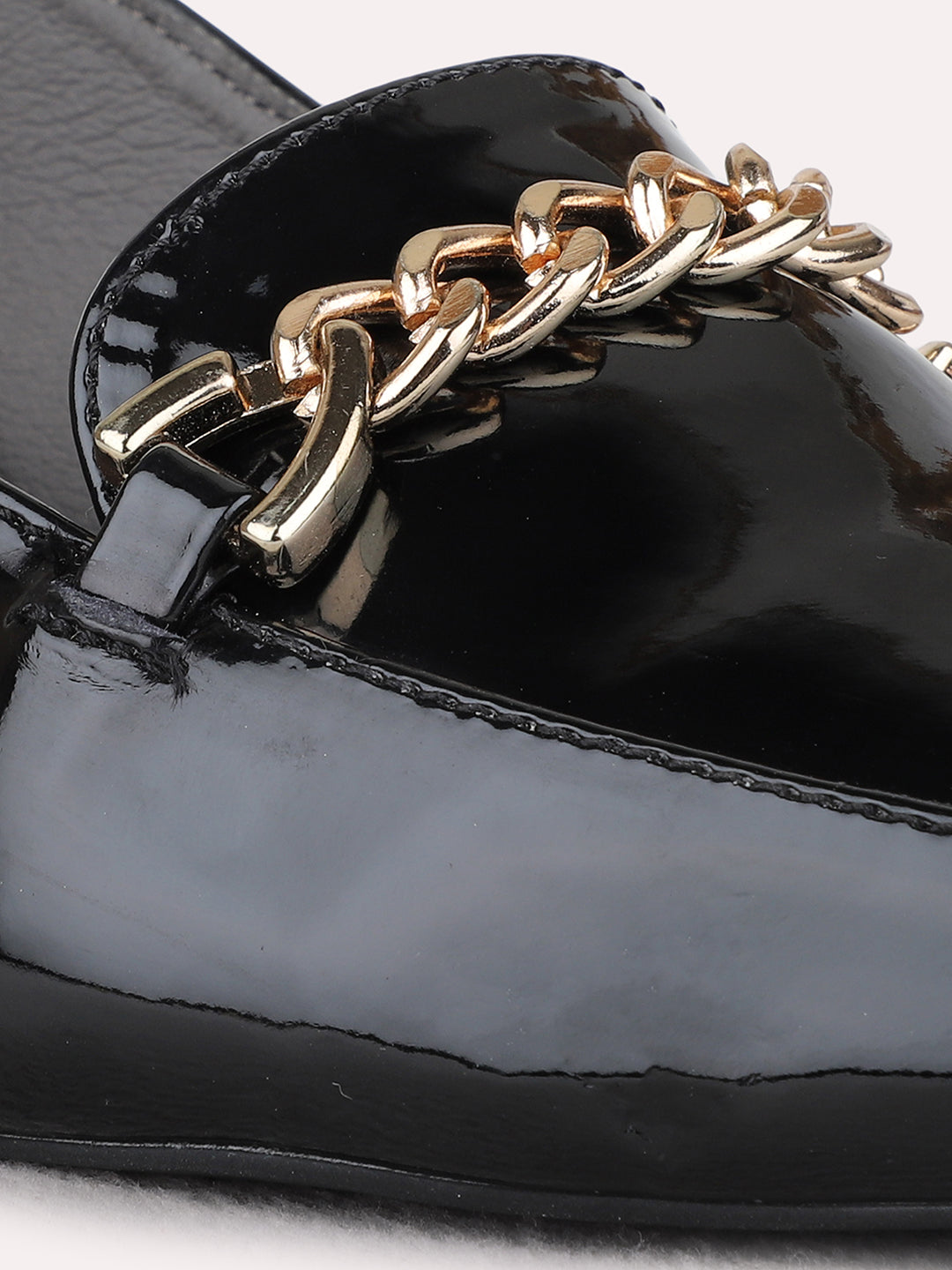 Womens Black Party Wear Solid Round Toe Block Heel Mules