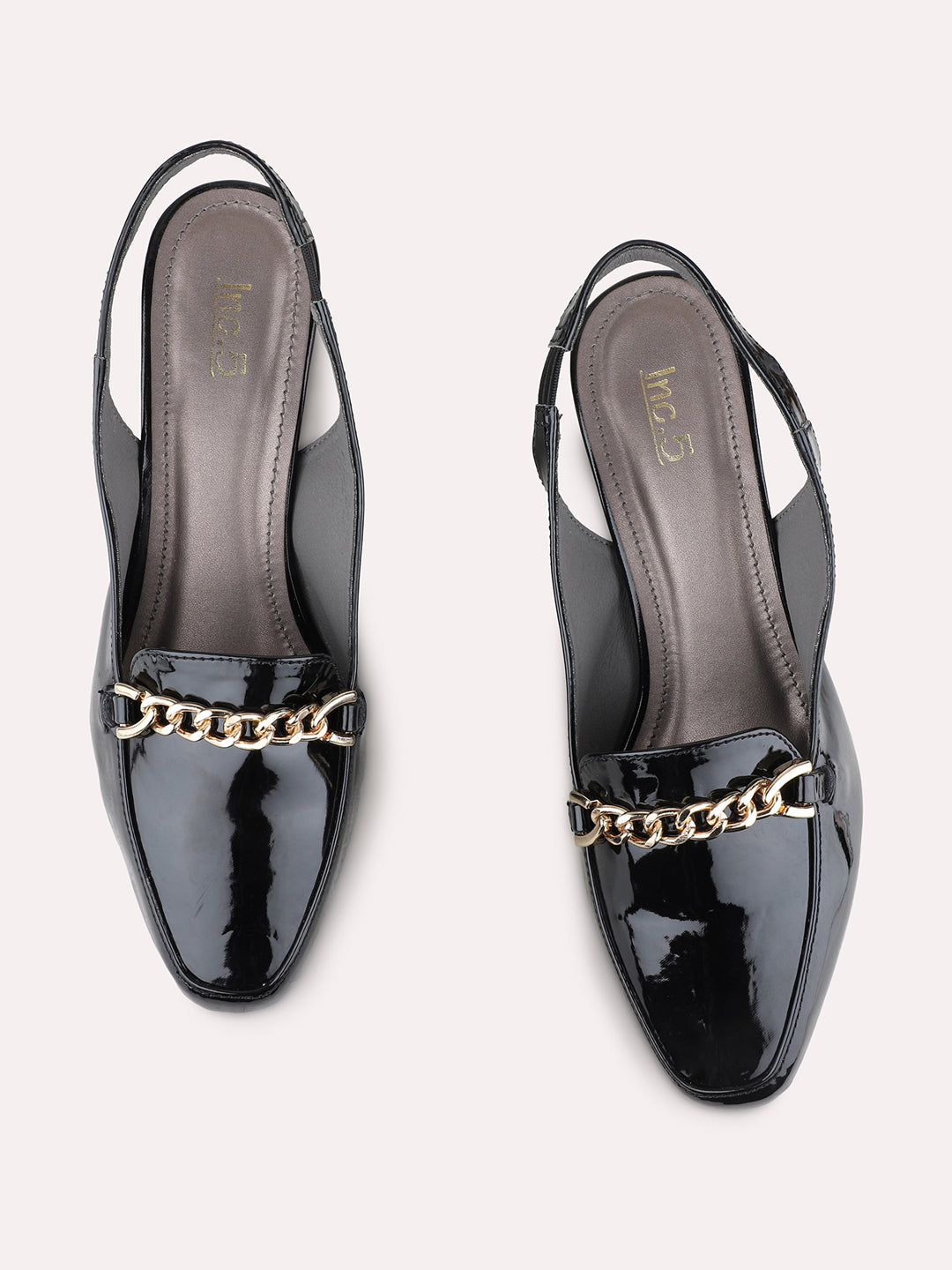 Womens Black Party Wear Solid Round Toe Block Heel Mules