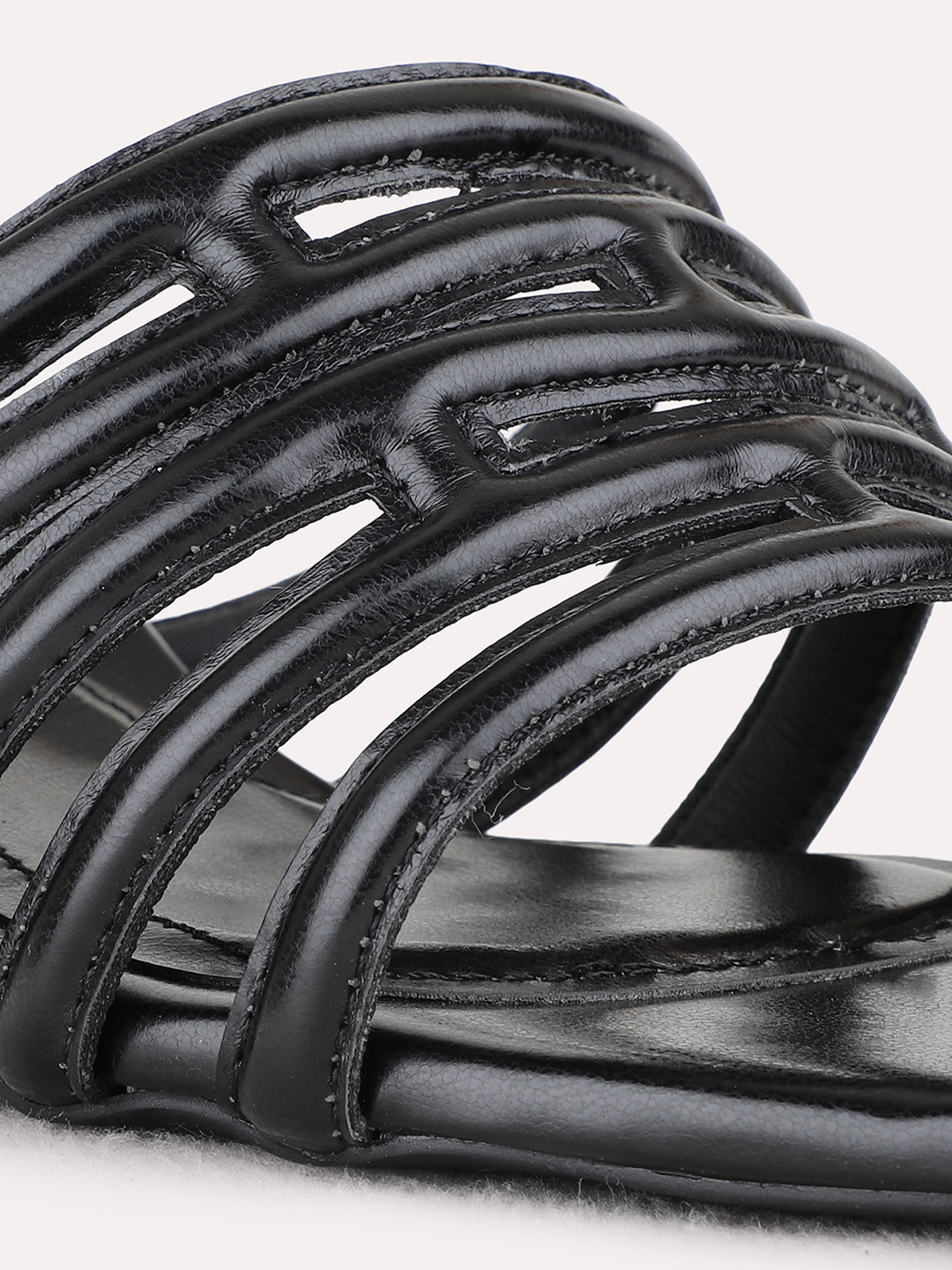 Womens Black Party Wear Solid Square Toe Block Heel Sandals