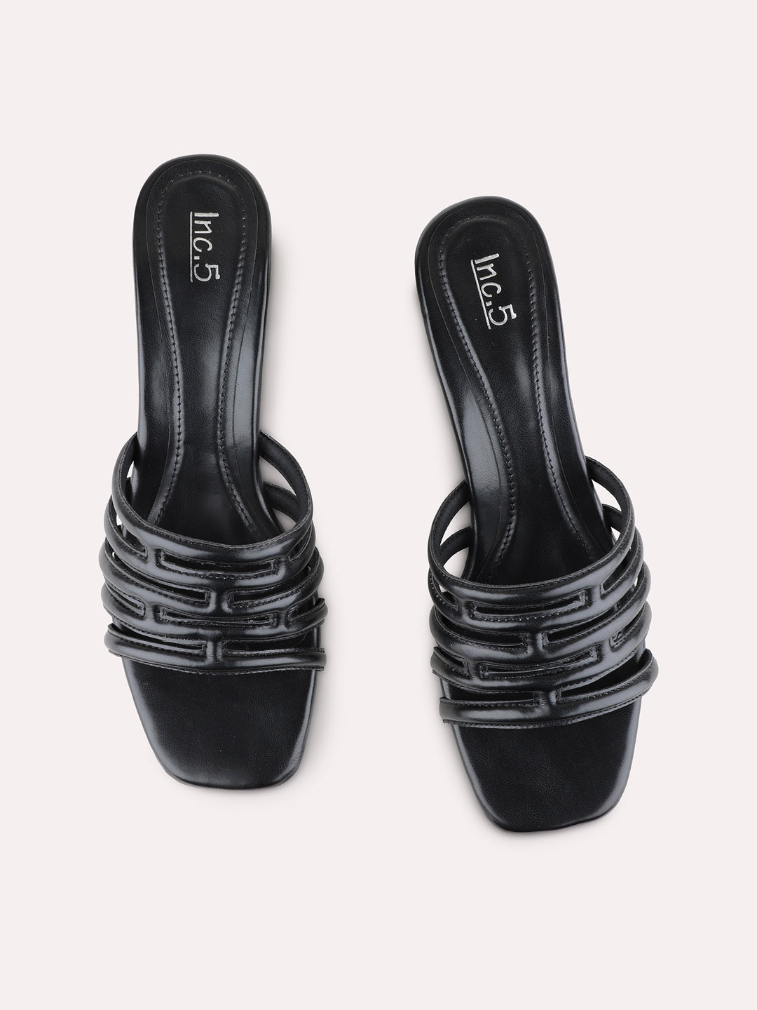 Womens Black Party Wear Solid Square Toe Block Heel Sandals