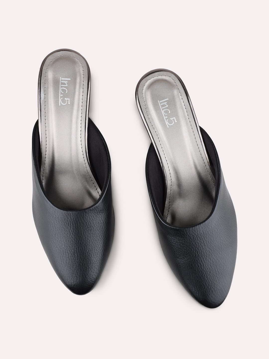 Womens Black Party Wear Solid Narrow Toe Block Heel Mules