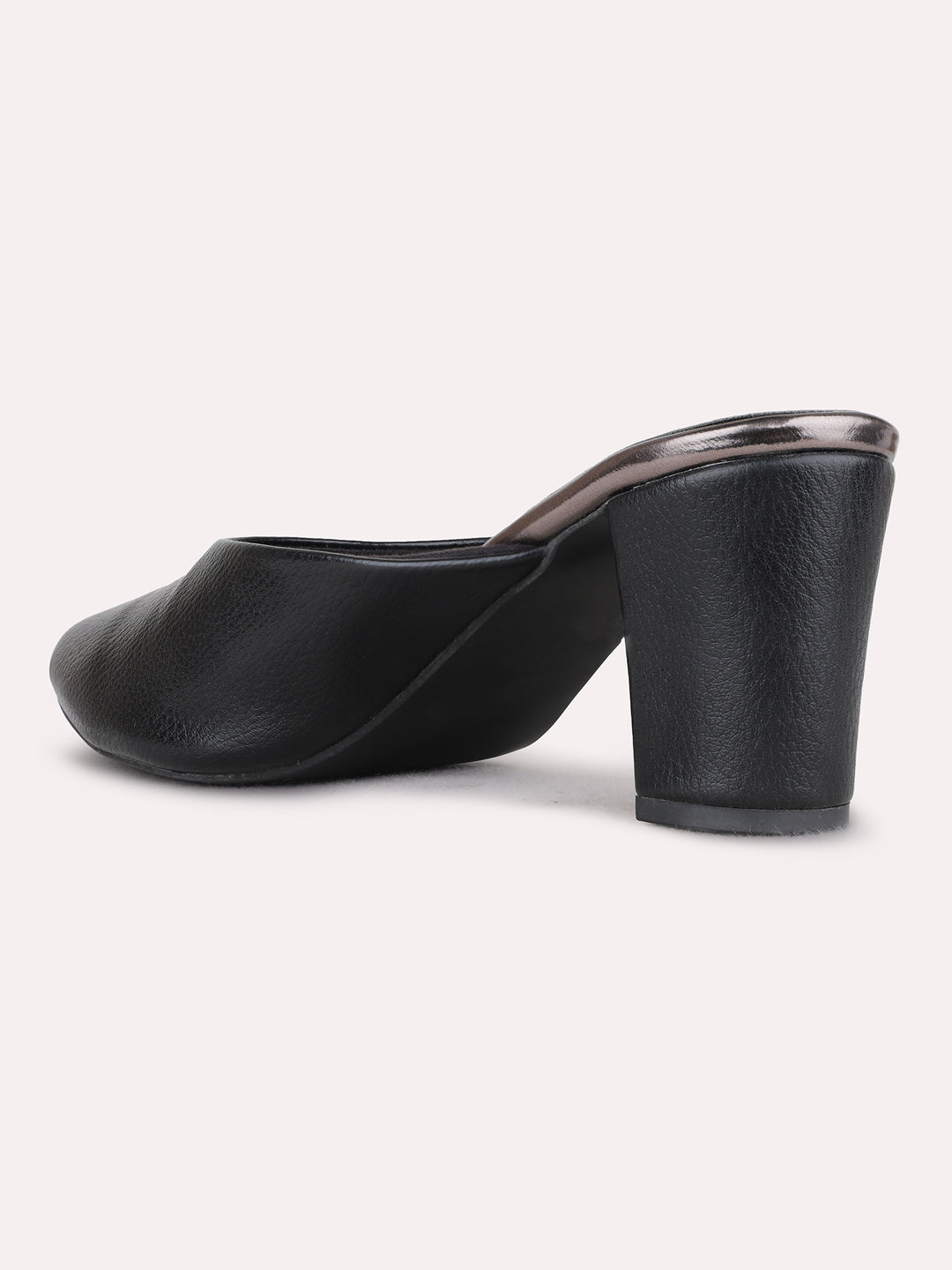 Womens Black Party Wear Solid Narrow Toe Block Heel Mules