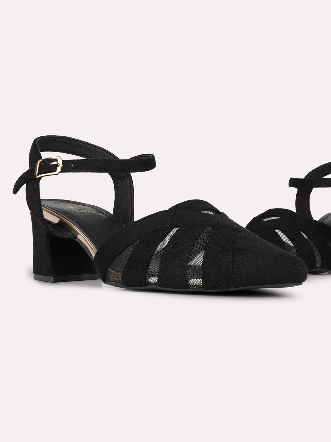 Womens Black Casual Solid Pattern Pointed Block Heels