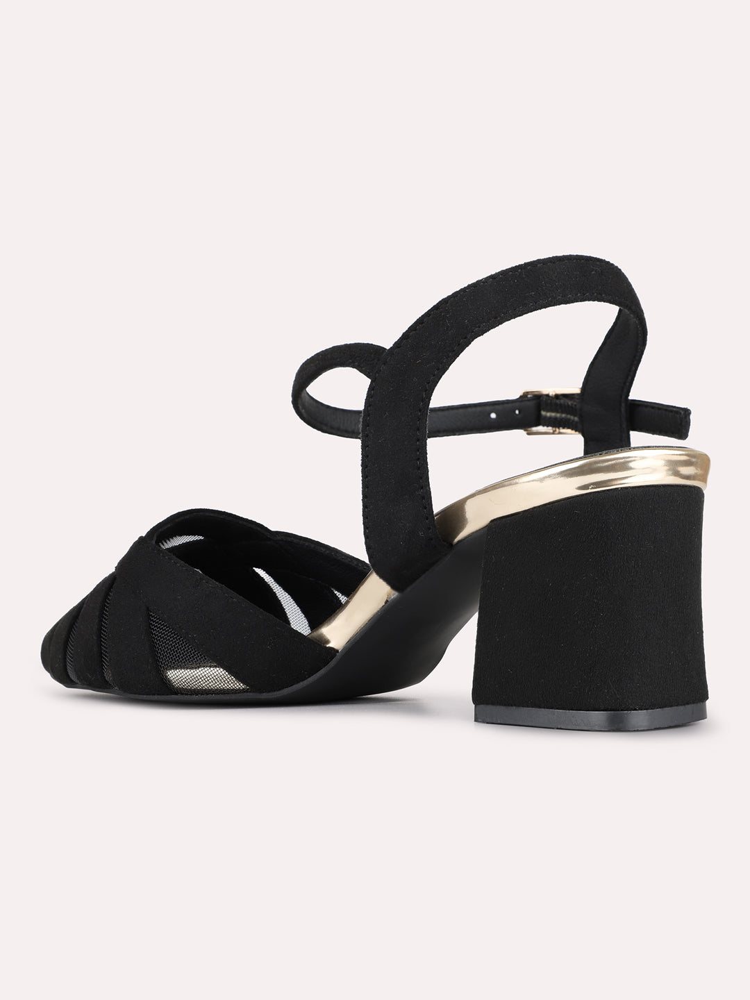 Womens Black Casual Solid Pattern Pointed Block Heels