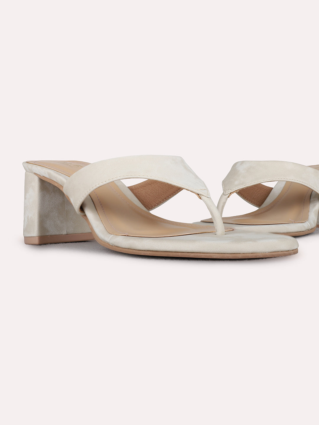 Womens Cream Casual Solid Round Toe Block Heels