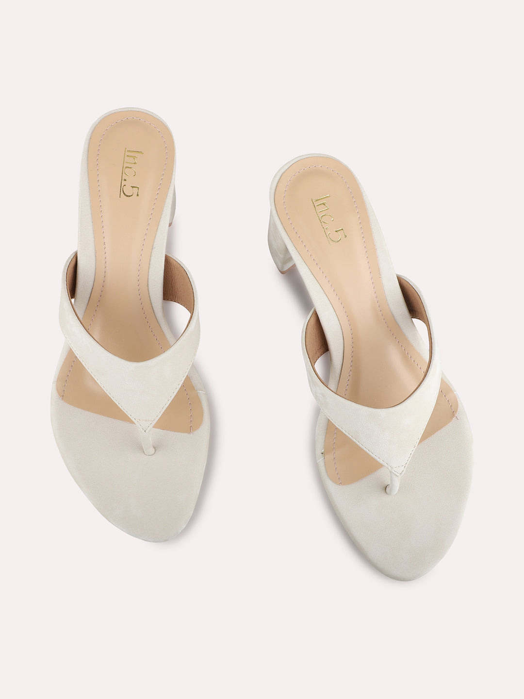 Womens Cream Casual Solid Round Toe Block Heels
