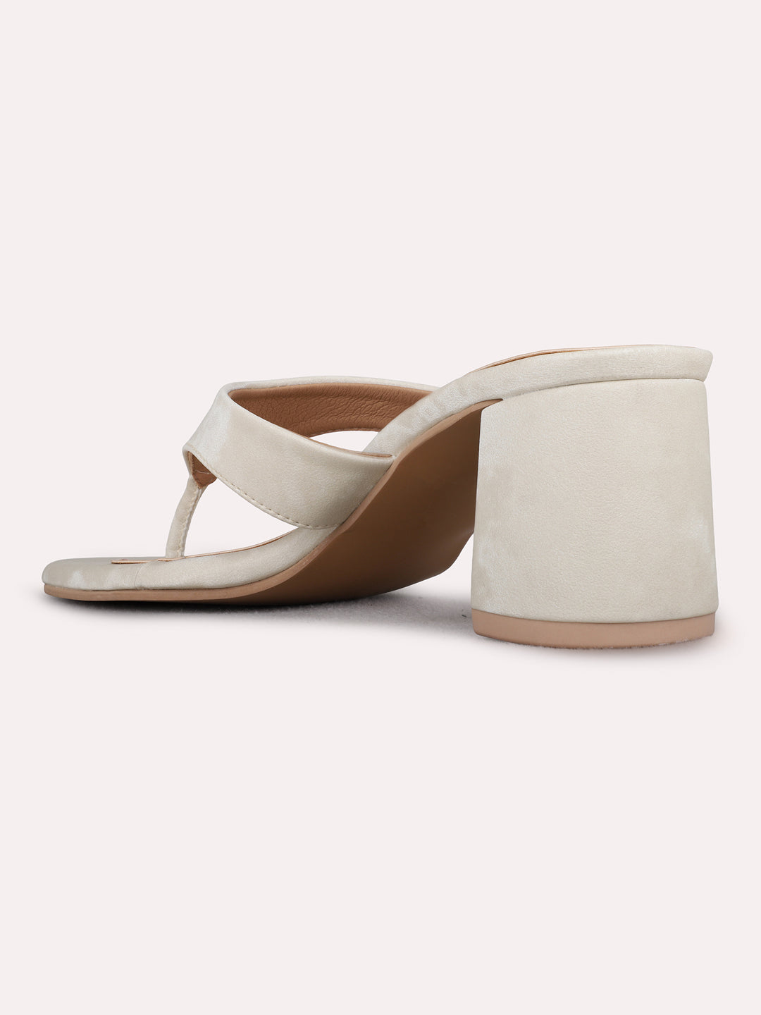 Womens Cream Casual Solid Round Toe Block Heels
