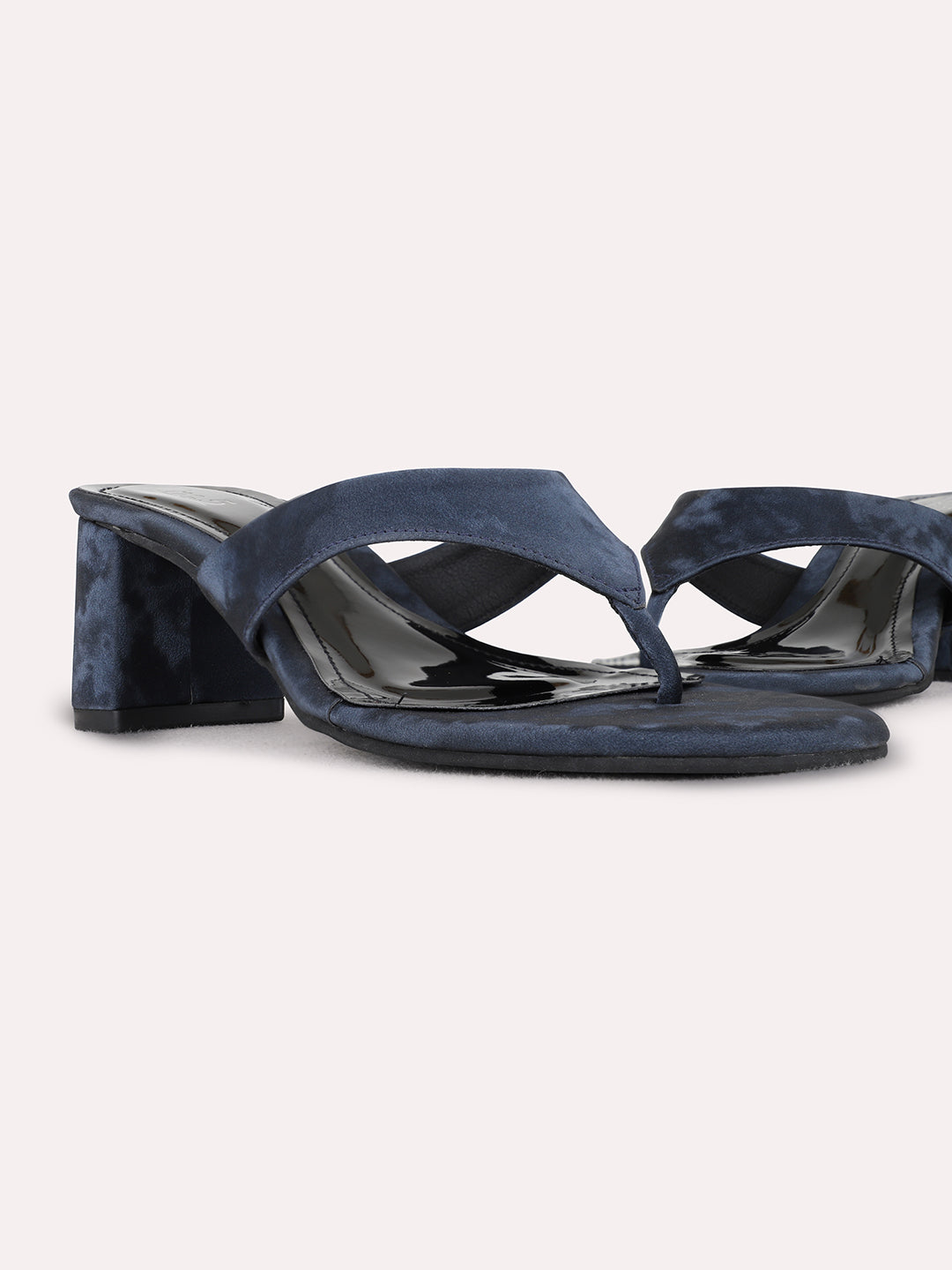 Womens Navy Casual Solid Round Toe Block Heels