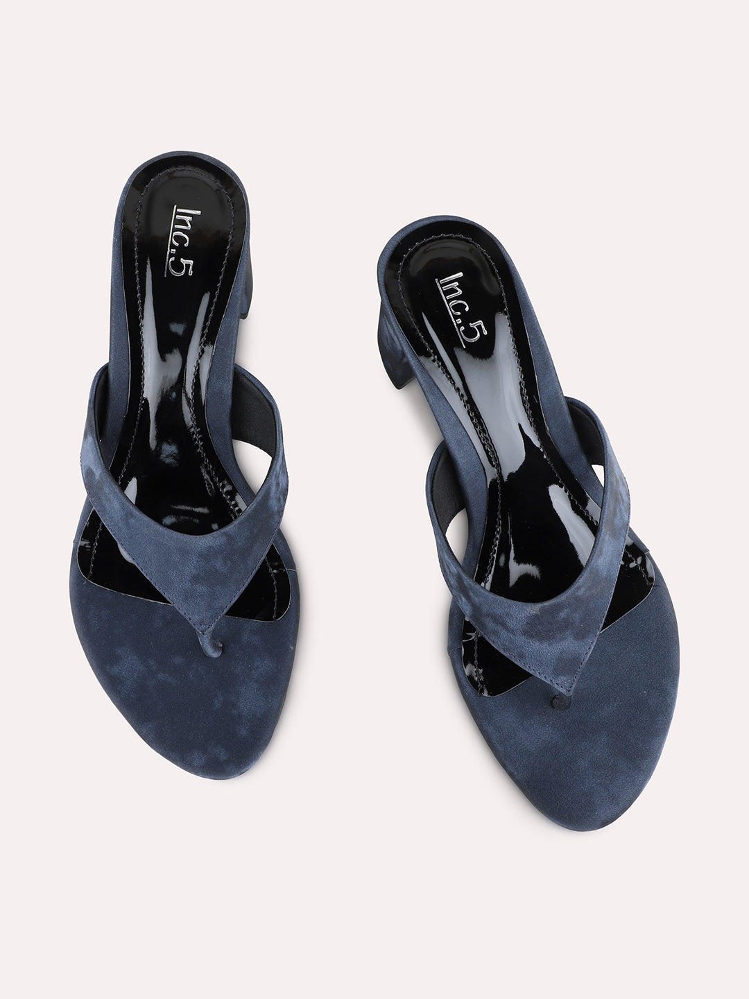 Womens Navy Casual Solid Round Toe Block Heels