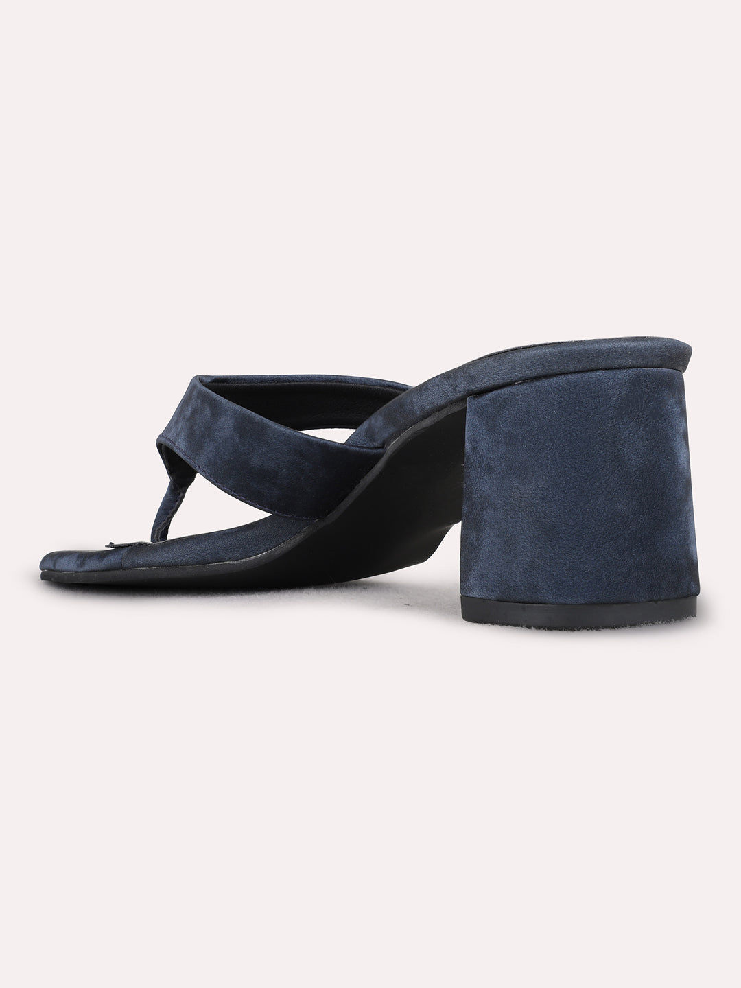 Womens Navy Casual Solid Round Toe Block Heels