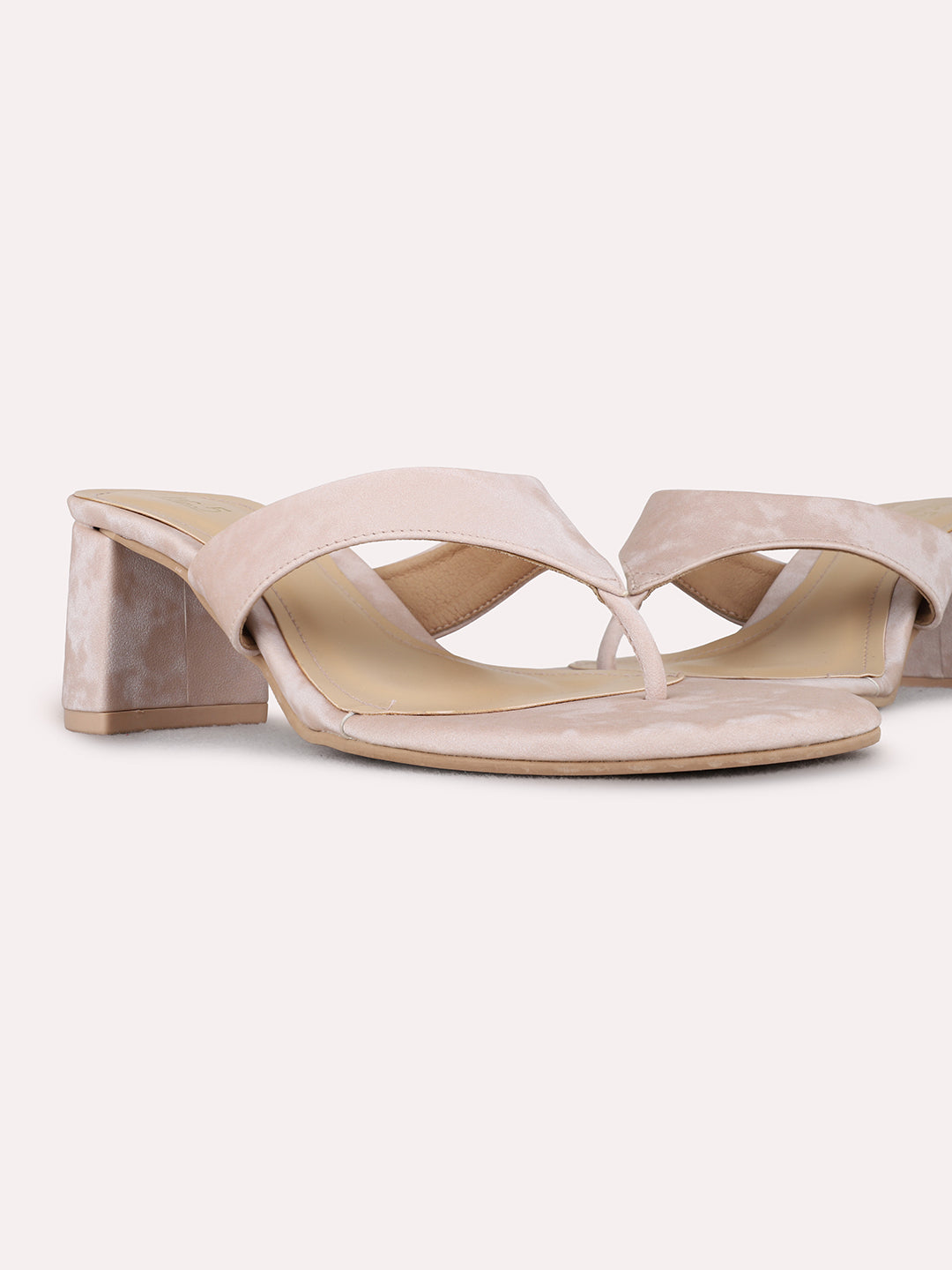 Womens Peach Casual Solid Round Toe Block Heels
