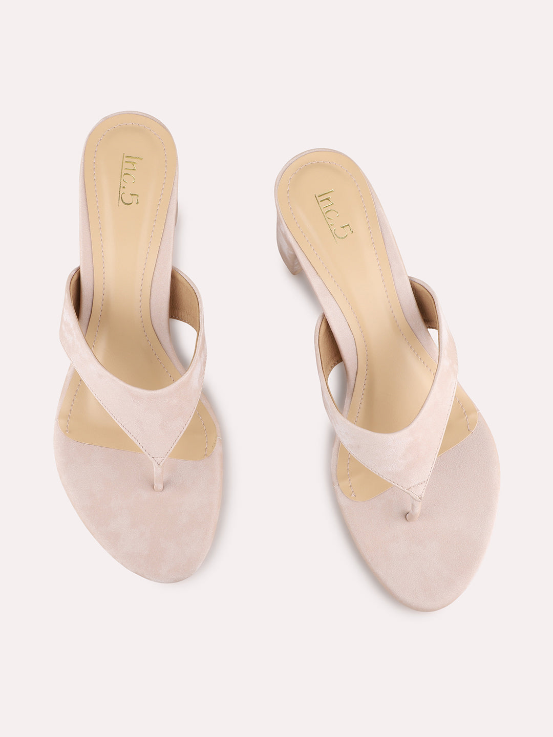 Womens Peach Casual Solid Round Toe Block Heels