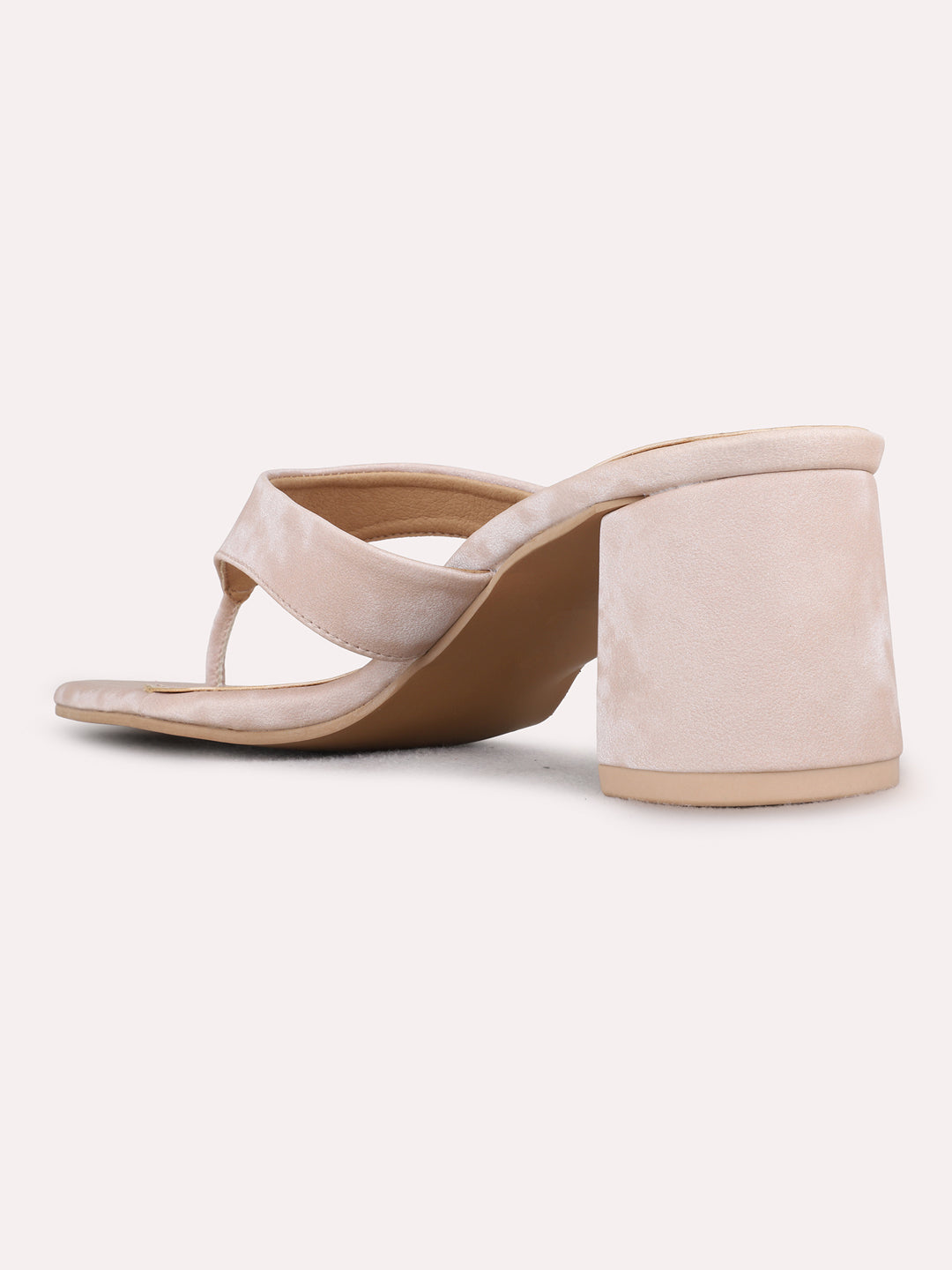 Womens Peach Casual Solid Round Toe Block Heels