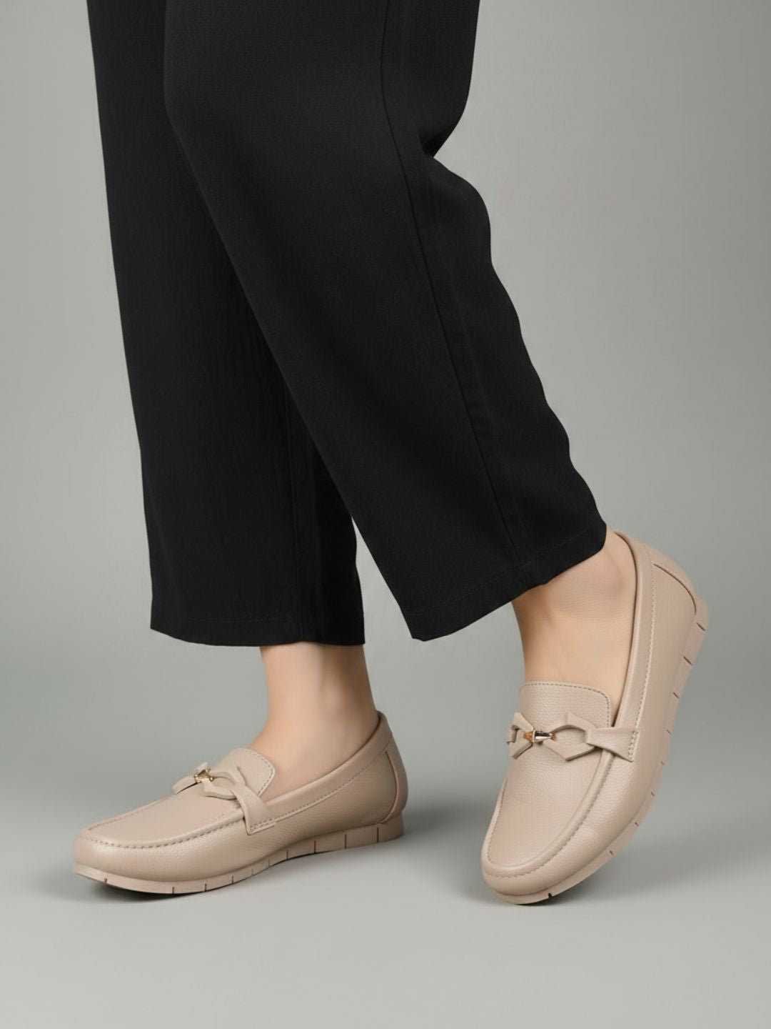Womens Beige Casual Solid Round Toe Loafers