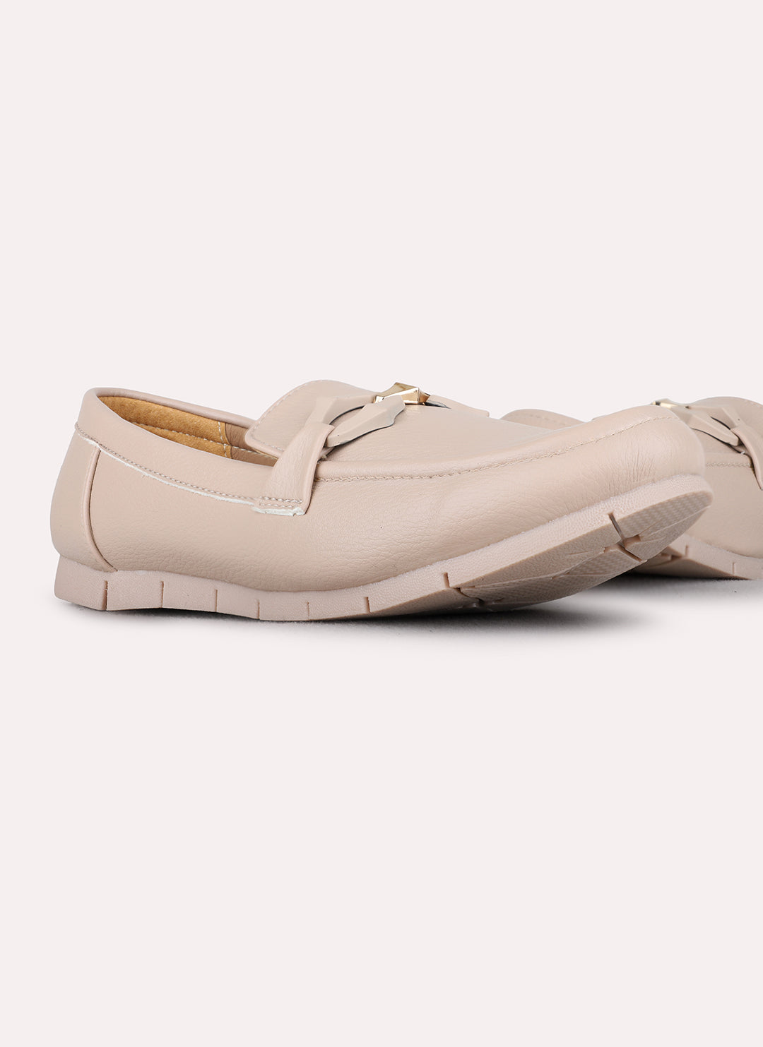 Womens Beige Casual Solid Round Toe Loafers