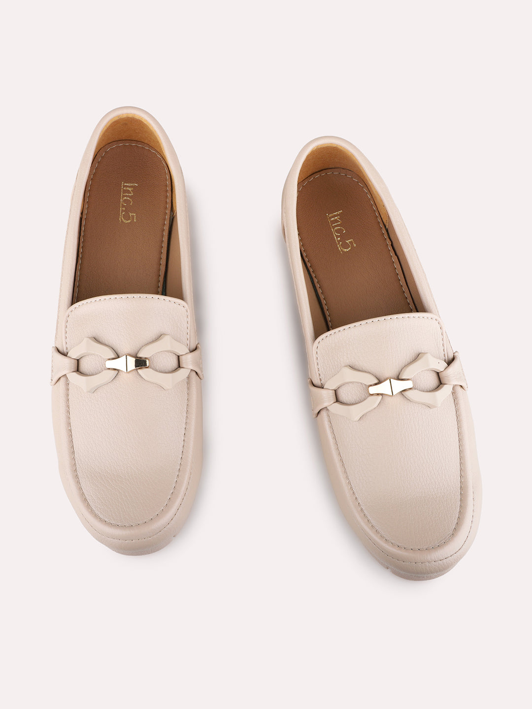 Womens Beige Casual Solid Round Toe Loafers