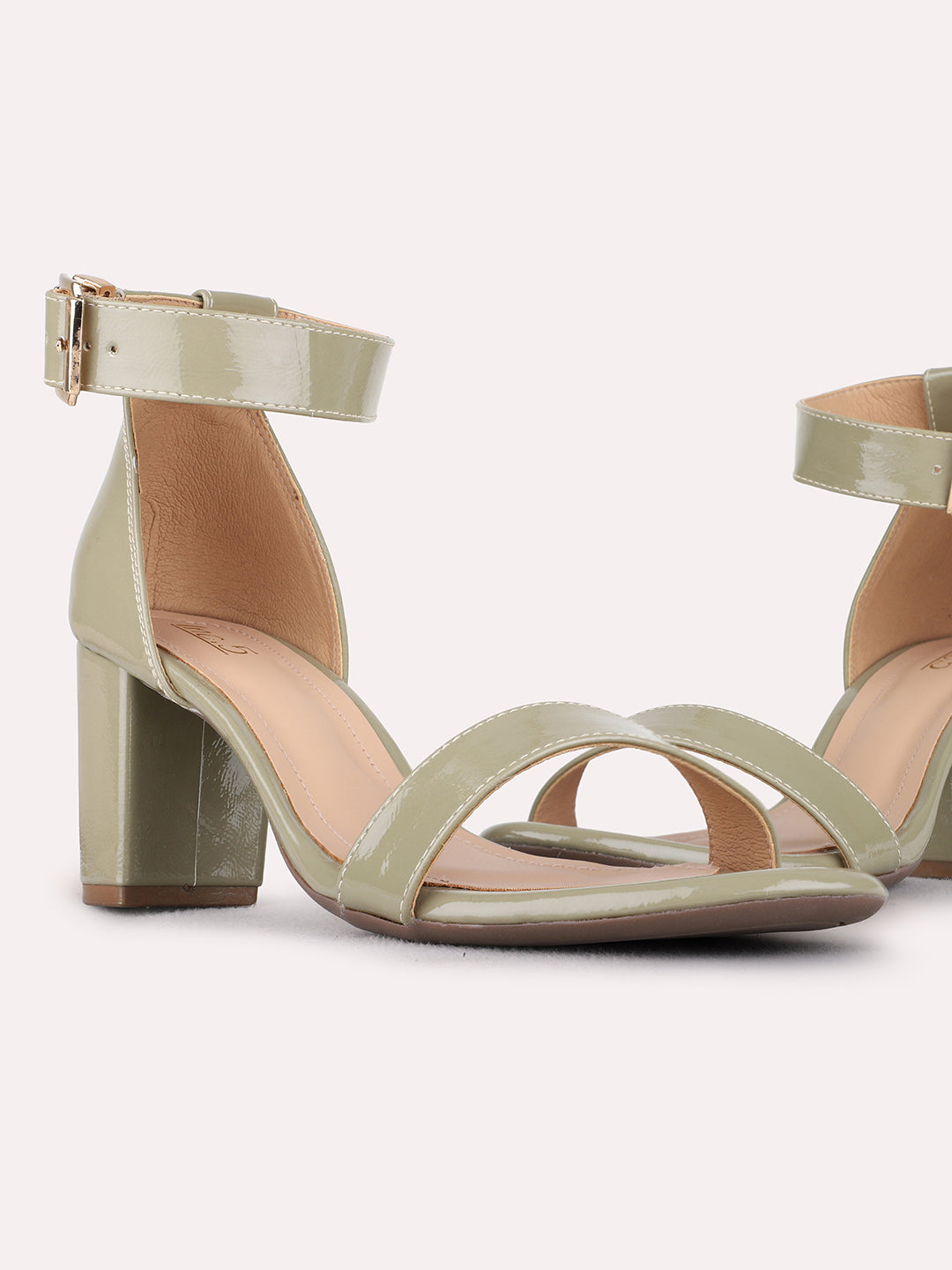 Womens Green Party wear Solid Round Toe Block Heels