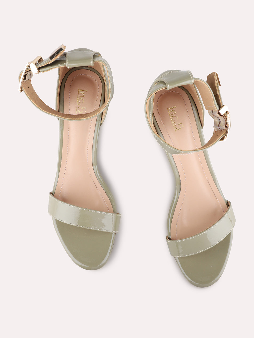 Womens Green Party wear Solid Round Toe Block Heels