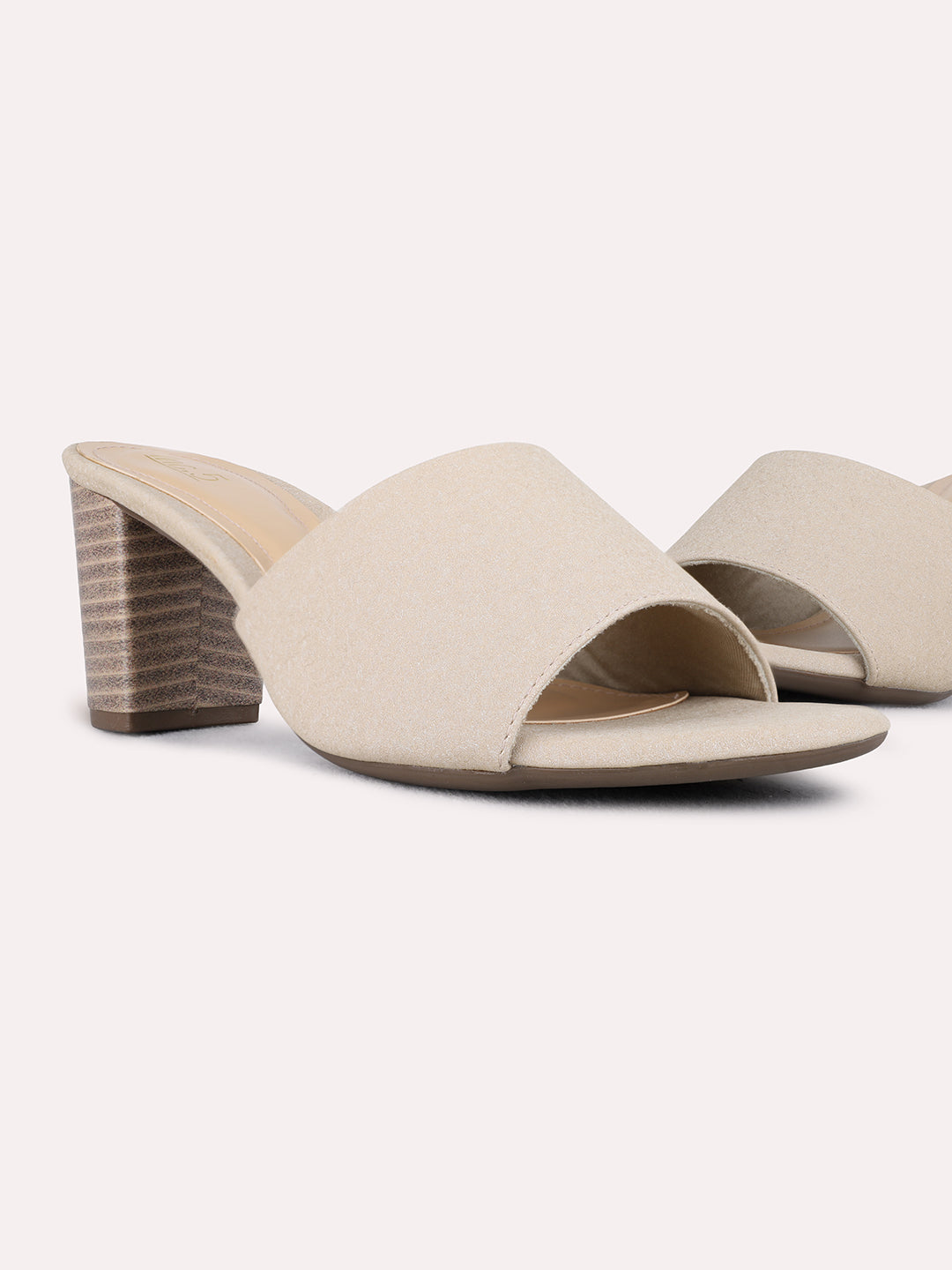 Womens Beige Party Wear Solid Square Toe Block Heel Sandals