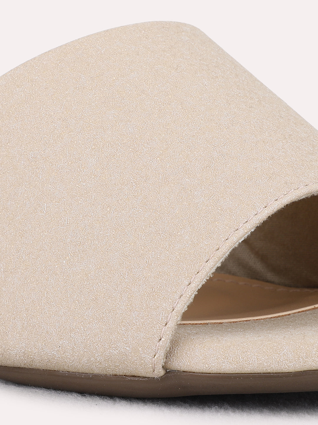 Womens Beige Party Wear Solid Square Toe Block Heel Sandals