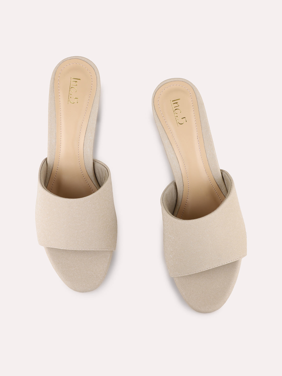 Womens Beige Party Wear Solid Square Toe Block Heel Sandals