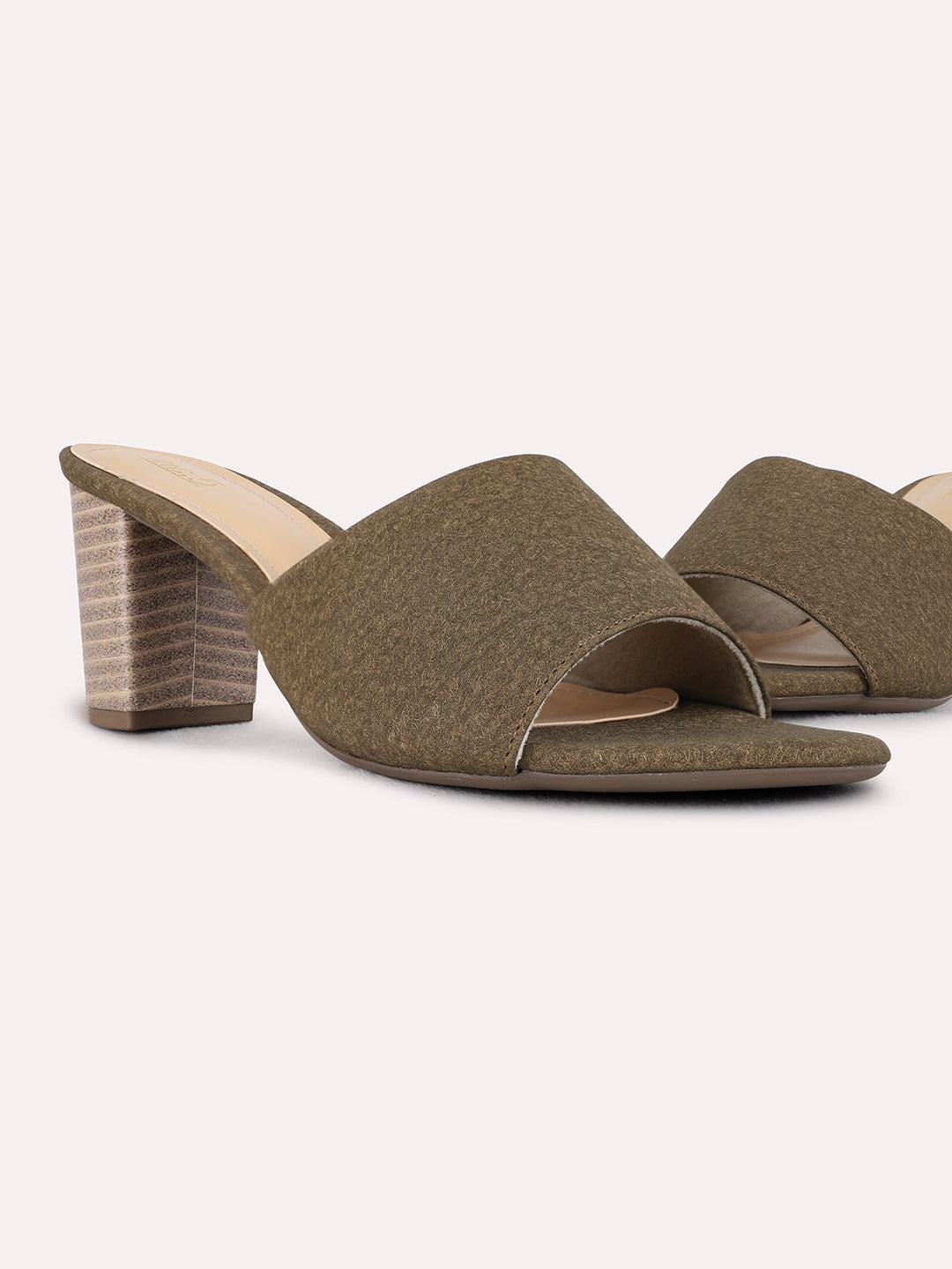 Womens Green Party Wear Solid Square Toe Block Heel Sandals