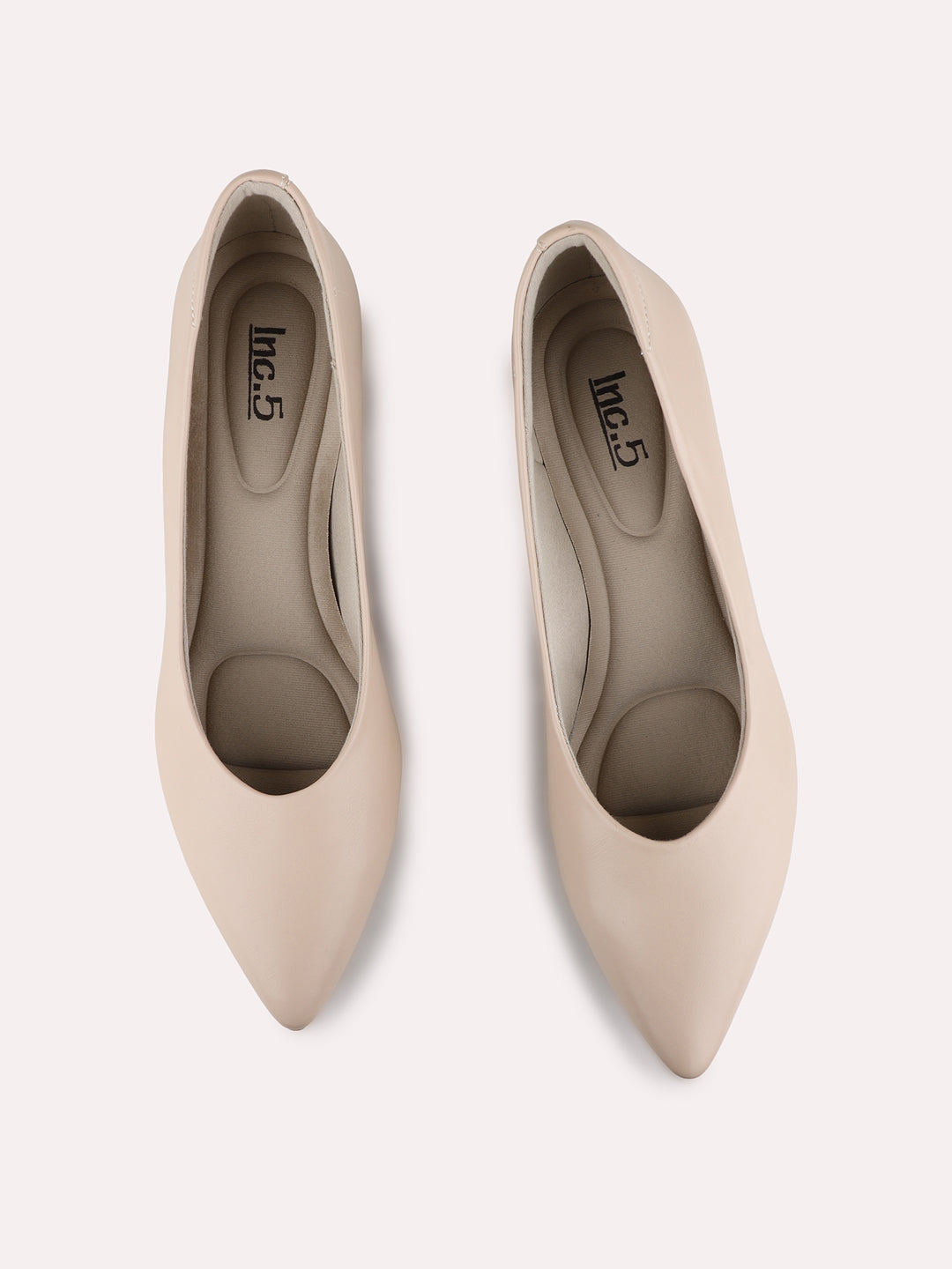 Womens Beige Party Wear Solid Pattern Block Heel Pumps