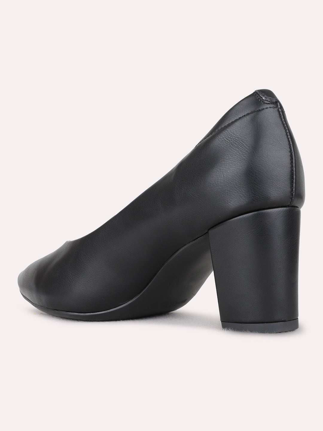 Womens Black Party Wear Solid Pattern Block Heel Pumps