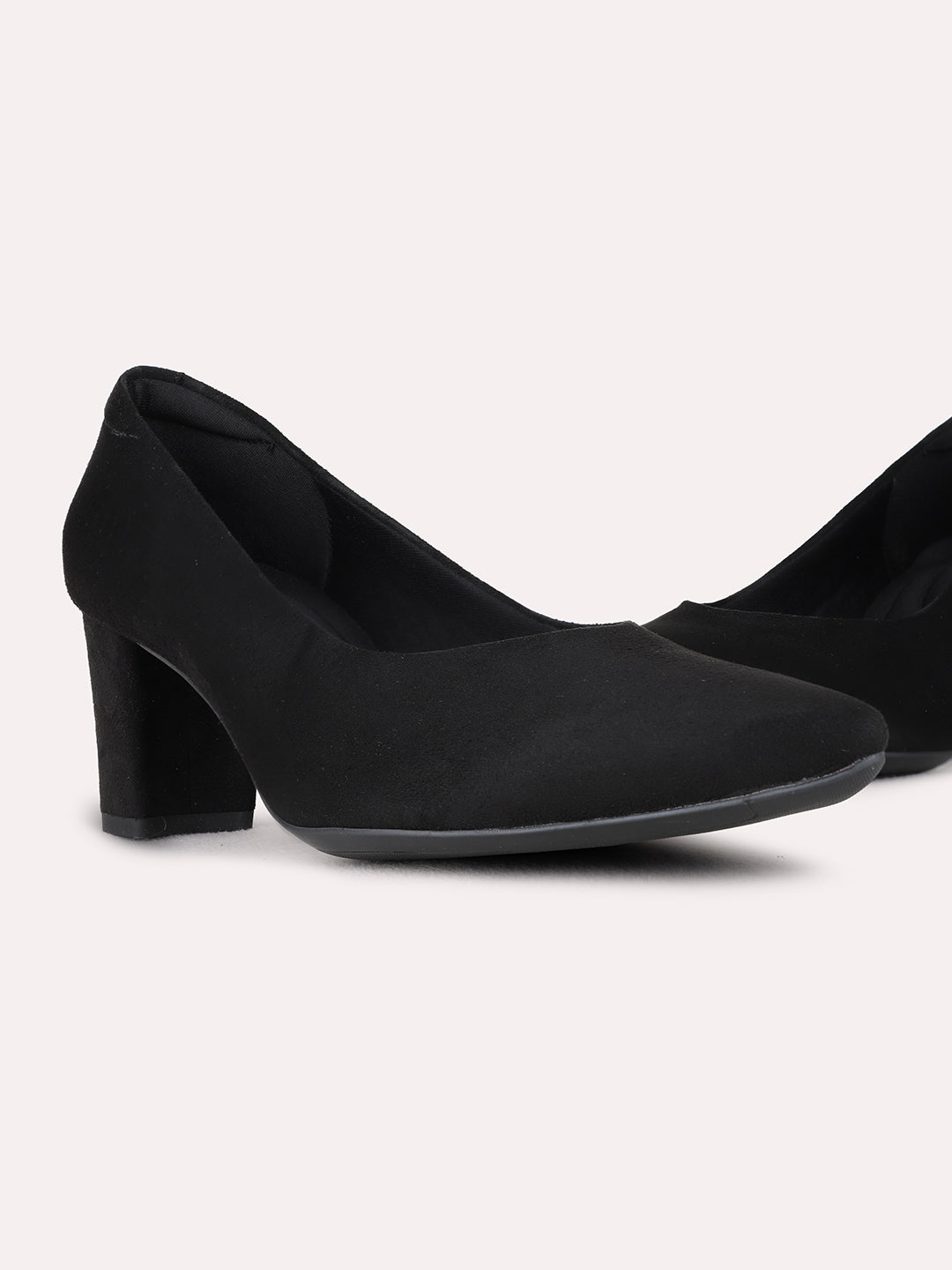 Womens Black Party Wear Solid Pointed Toe Block Heel Pumps