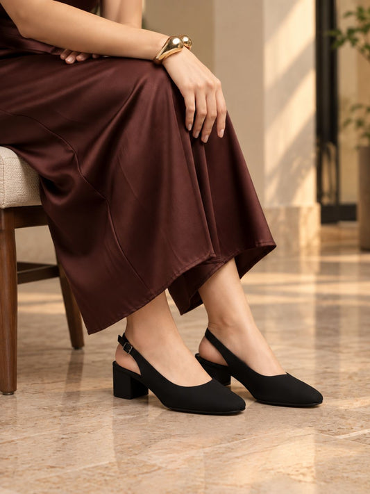 Womens Black Party Wear Solid Pointed Toe Block Heel Mules