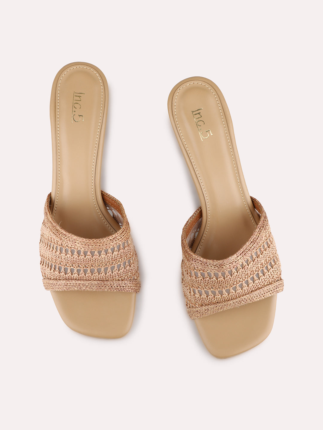 Womens Beige Party Wear Solid Pattern Round Toe Block Heels