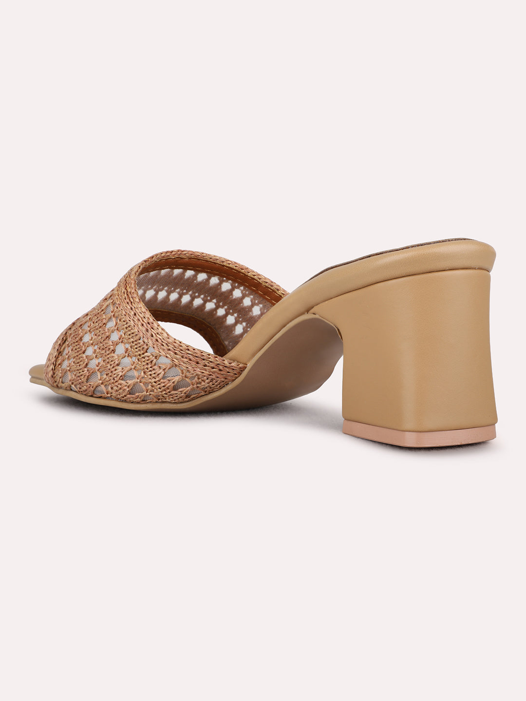 Womens Beige Party Wear Solid Pattern Round Toe Block Heels