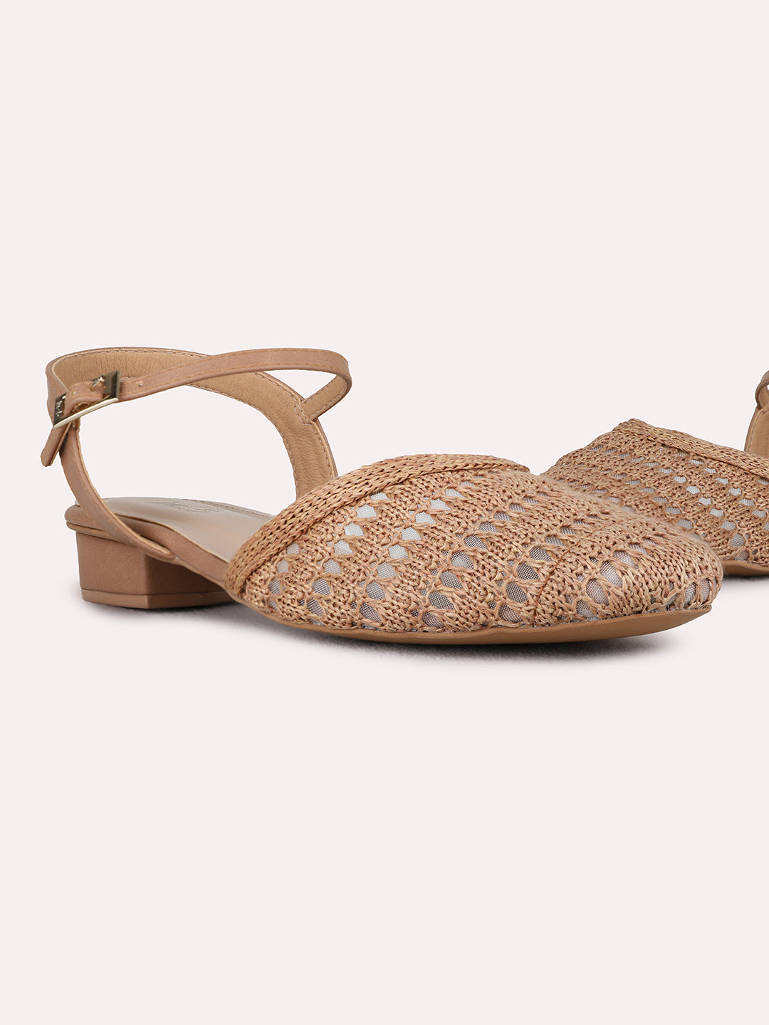 Womens Beige Party Wear Solid Round Toe Block Heel Sandals