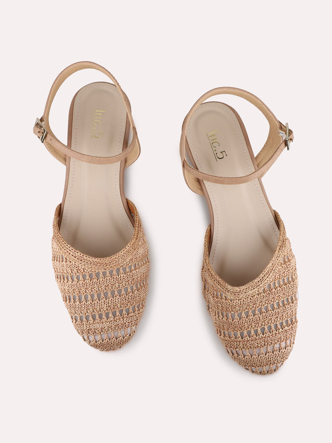 Womens Beige Party Wear Solid Round Toe Block Heels