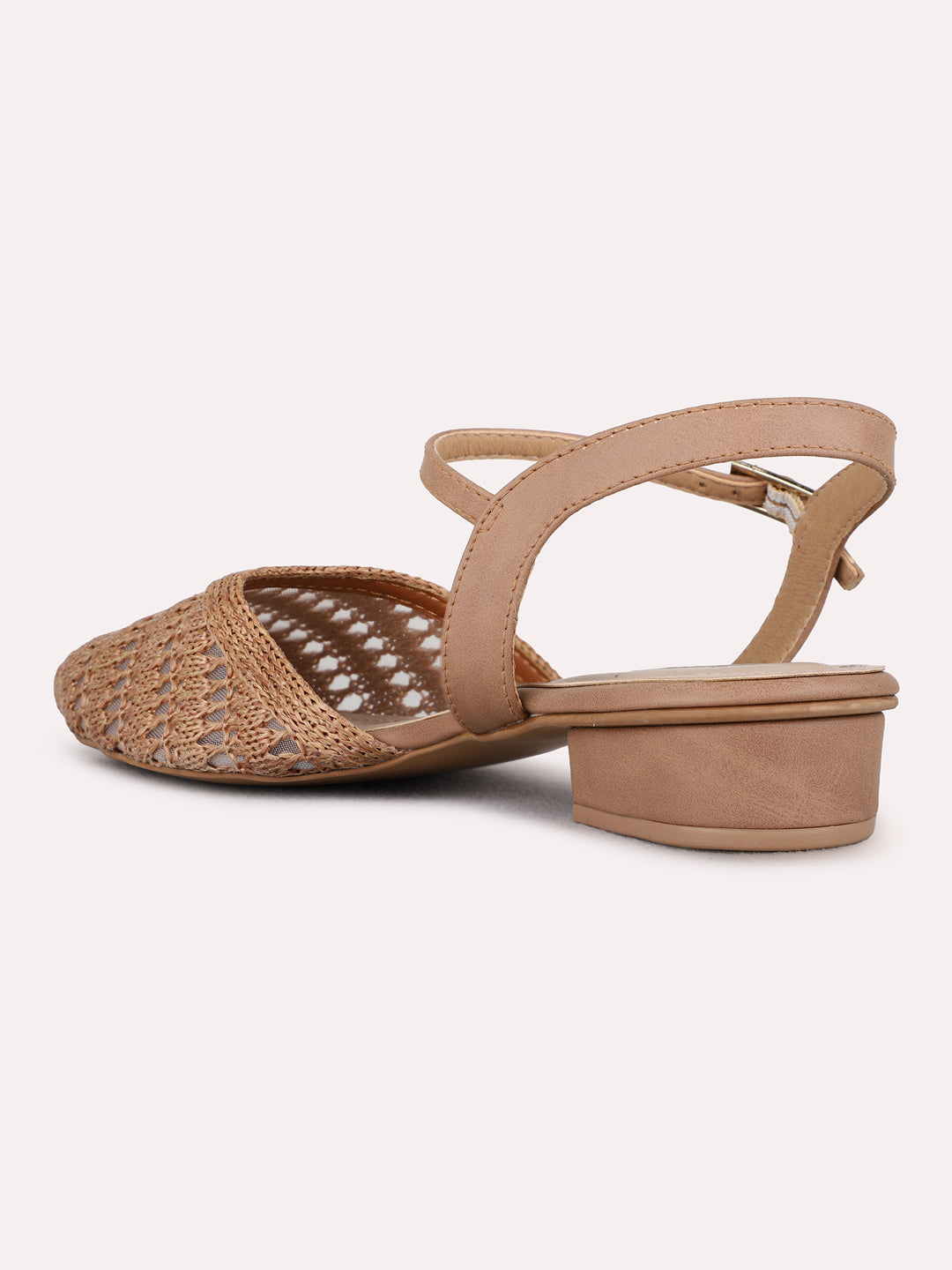 Womens Beige Party Wear Solid Round Toe Block Heels