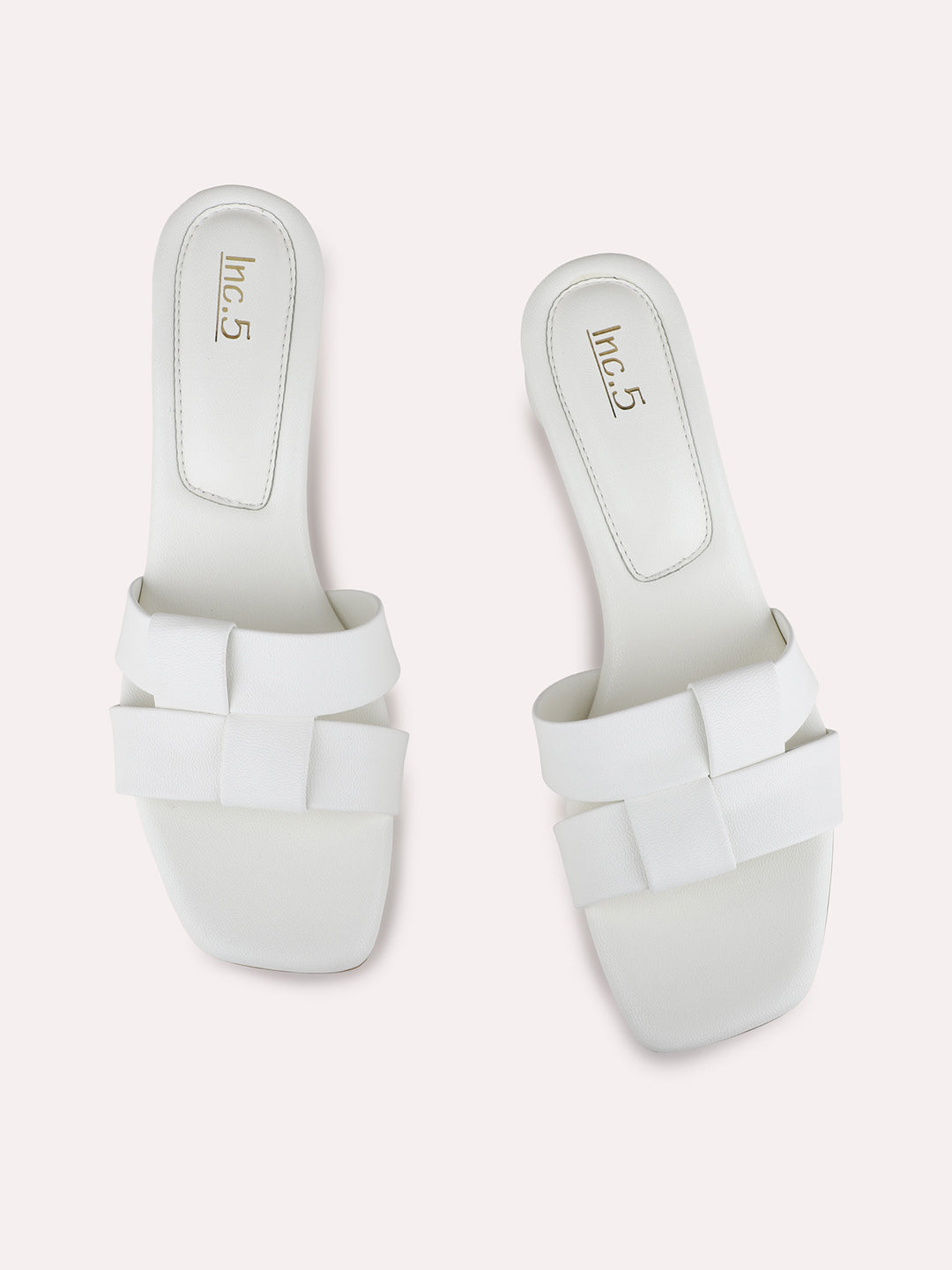 Womens White Party Wear Solid Square Toe Block Heels