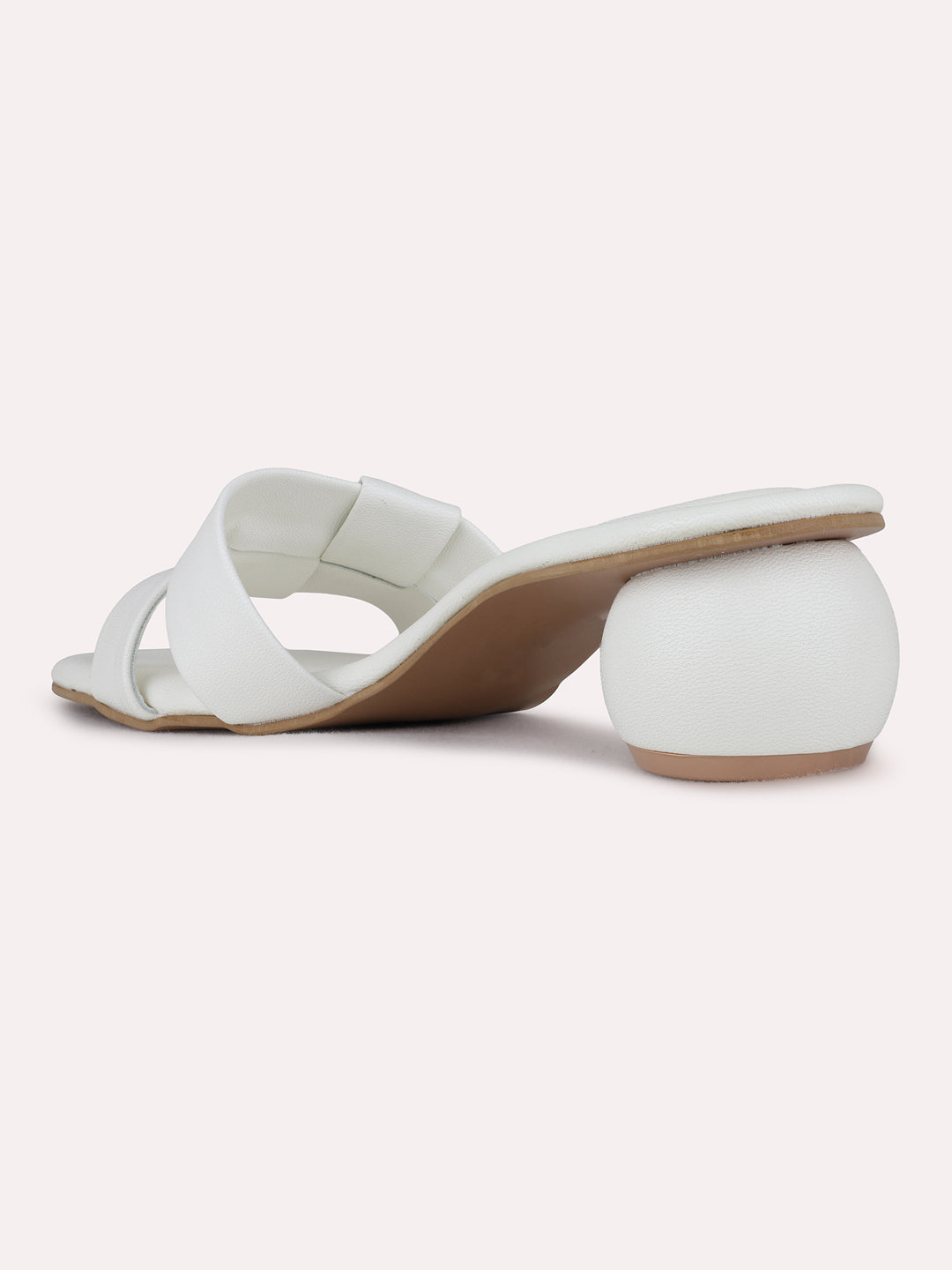 Womens White Party Wear Solid Square Toe Block Heels