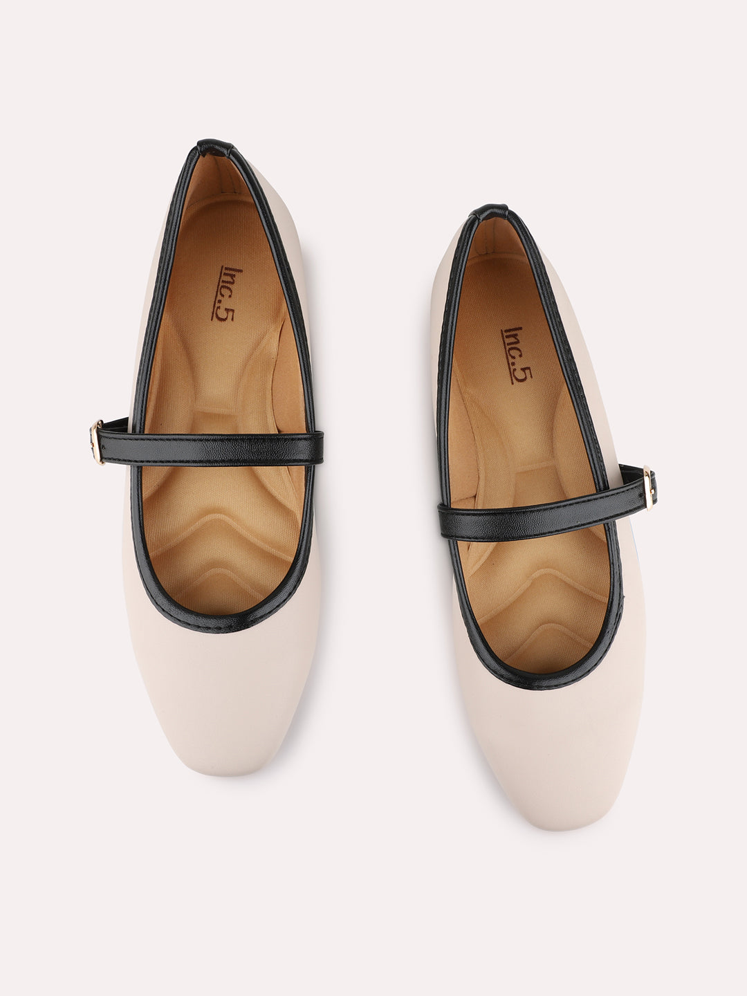 Womens Cream Casual Solid Round Toe Ballerinas