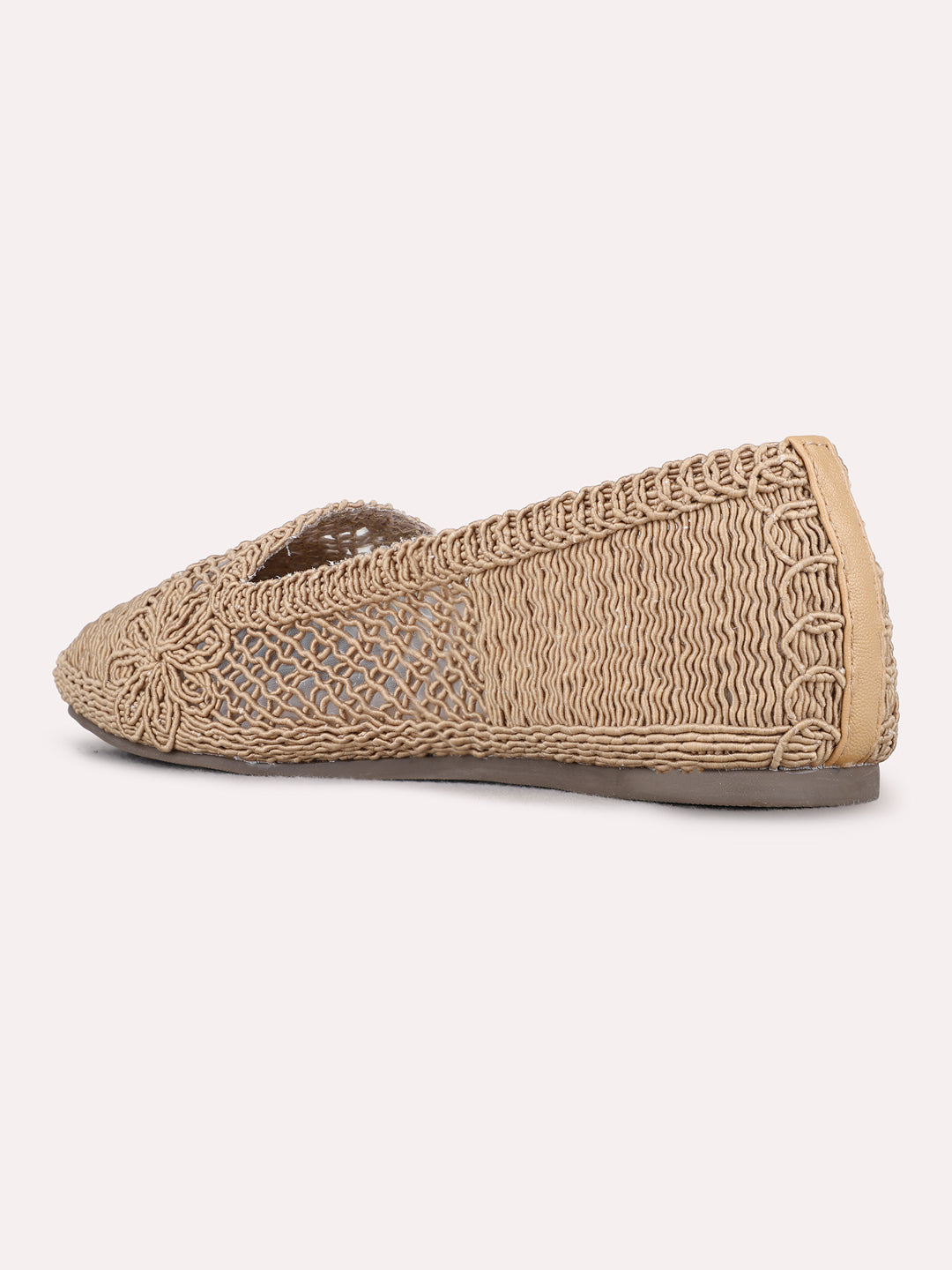 Womens Tan Casual Solid Pointed Toe Flat Ballerinas