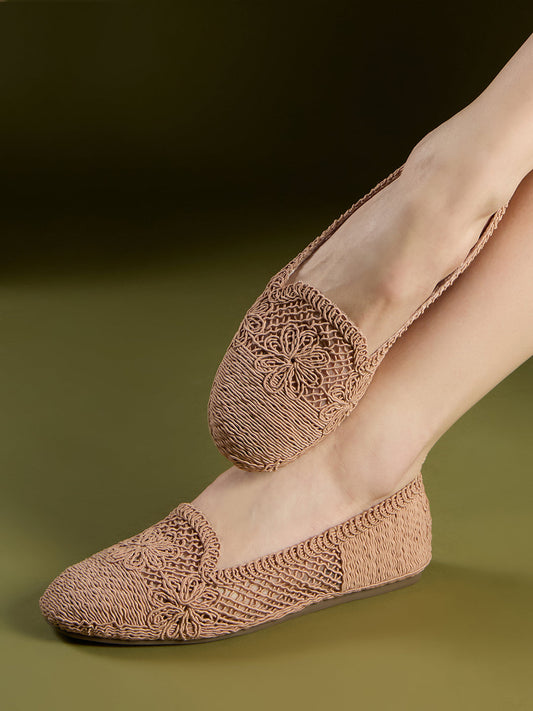 Womens Peach Casual Solid Pointed Toe Ballerinas