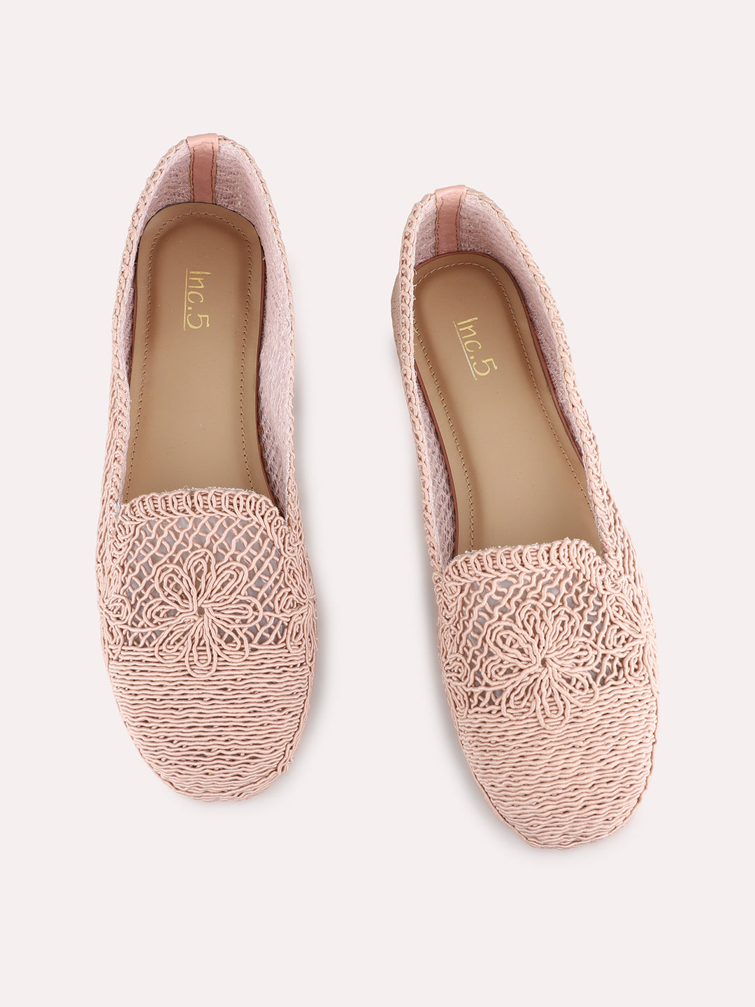 Womens Peach Casual Solid Pointed Toe Flat Ballerinas