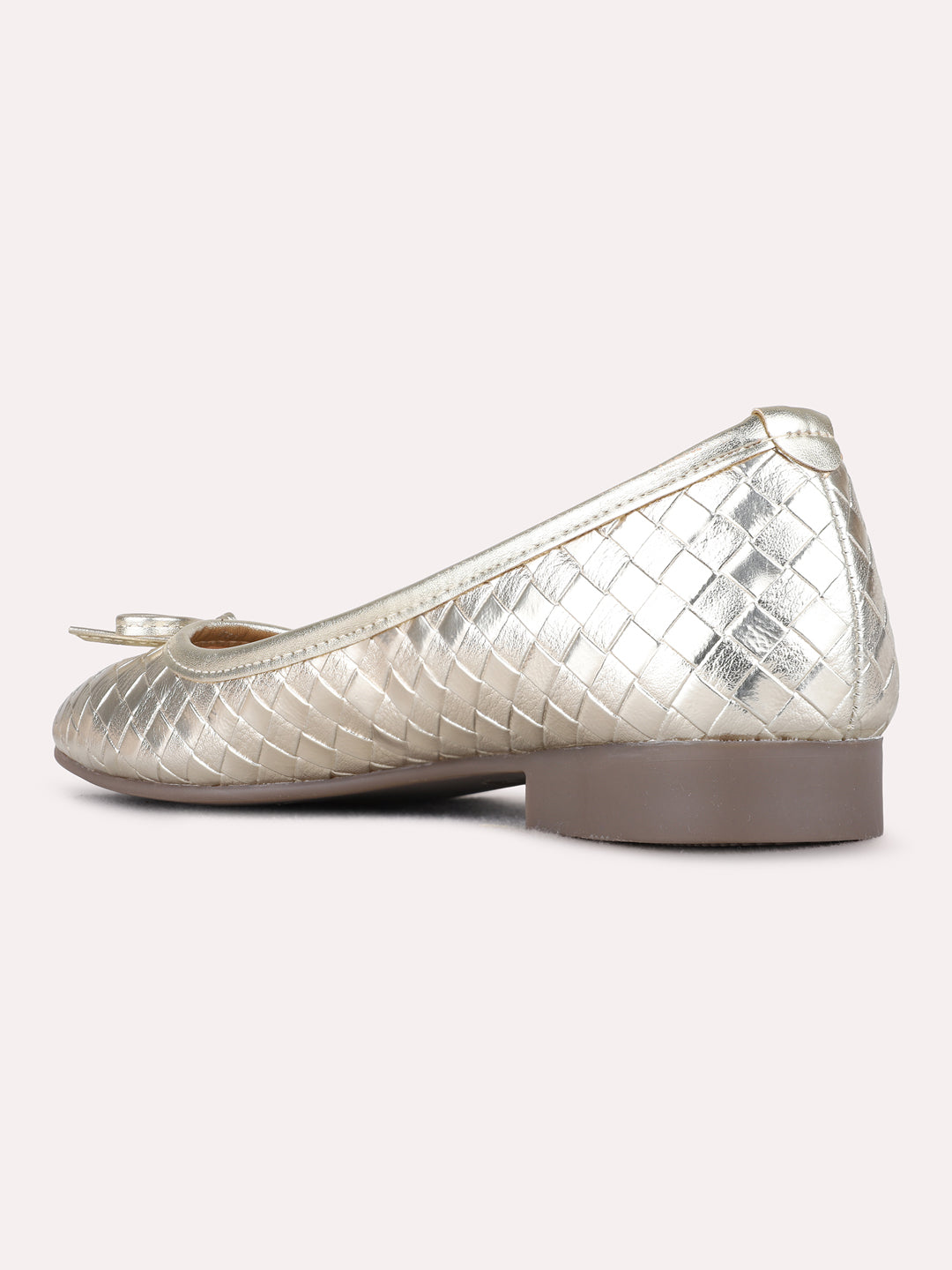 Womens Golden Casual Embossed Pointed Toe Ballerinas