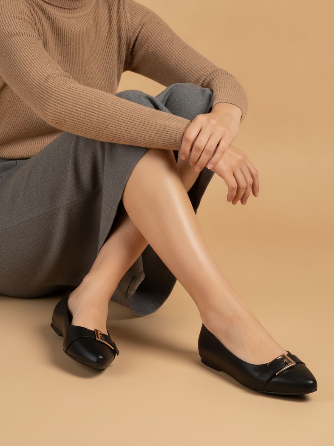 Womens Black Casual Solid Round Toe Ballerinas