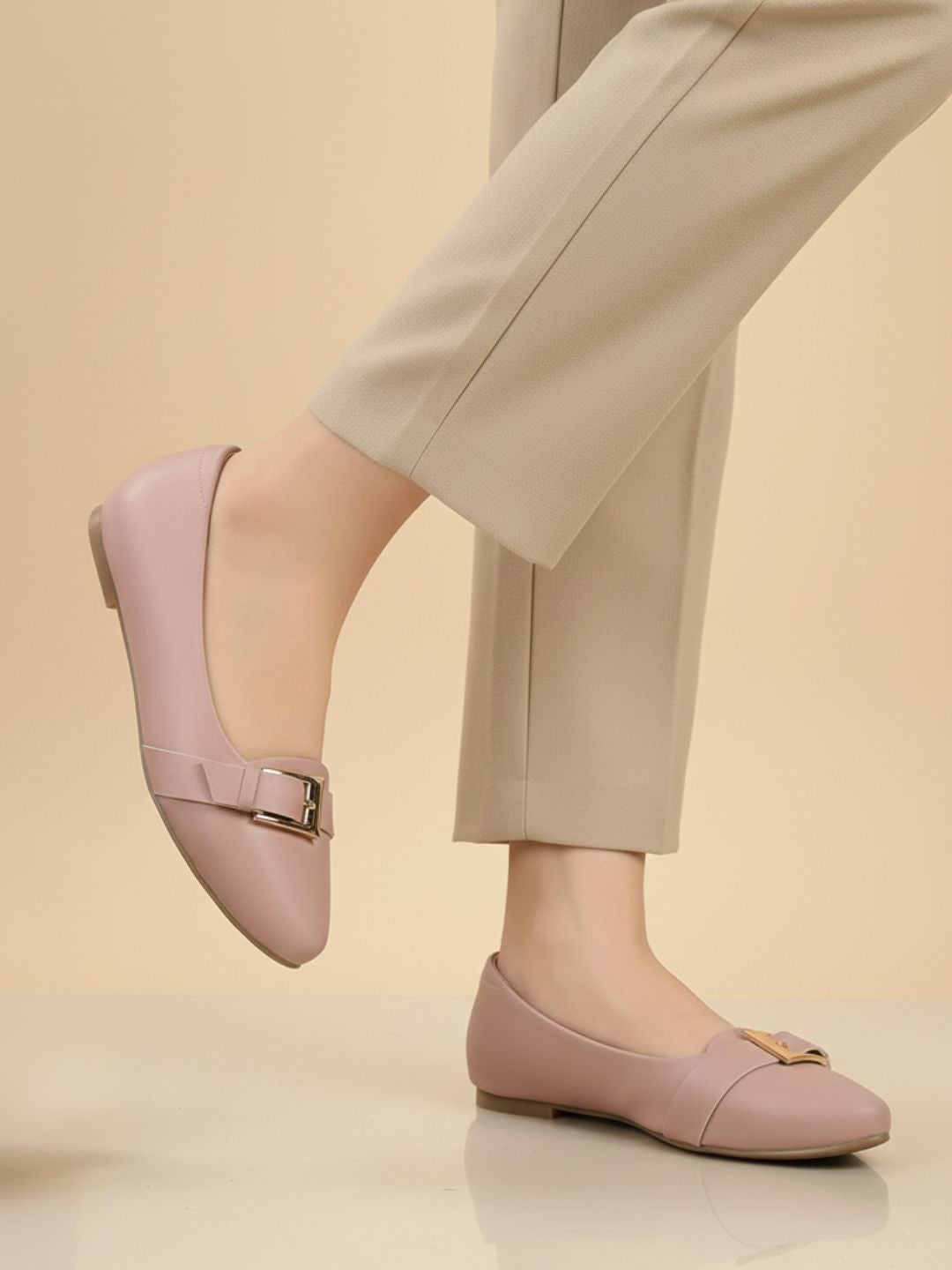 Womens Peach Casual Solid Round Toe Ballerinas